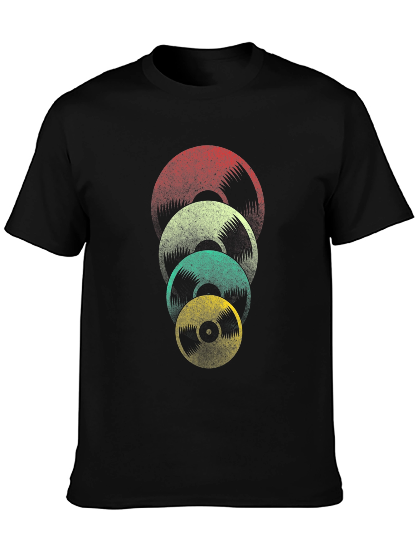 Retro Vinyl Record Stack Graphic Tee - Black