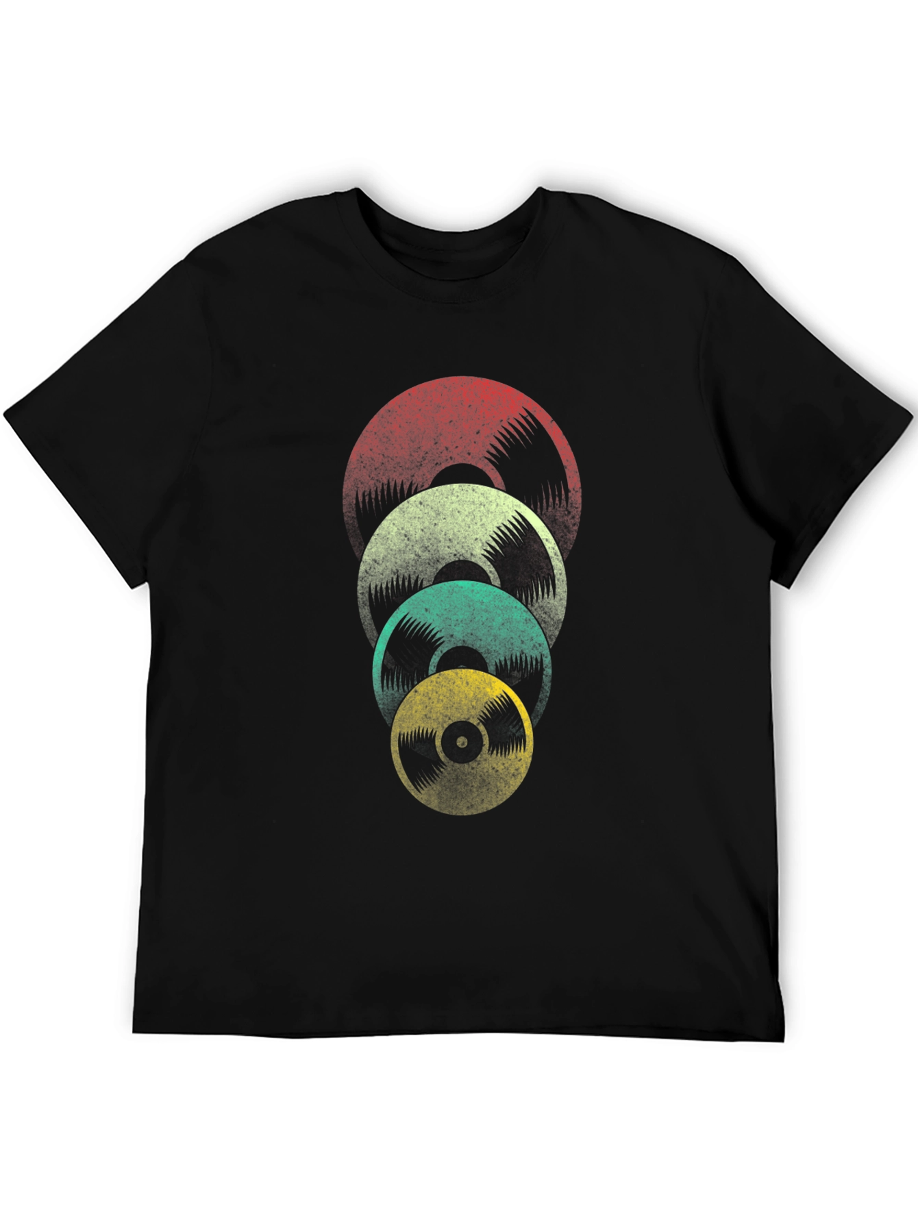Retro Vinyl Record Stack Graphic Tee - Black