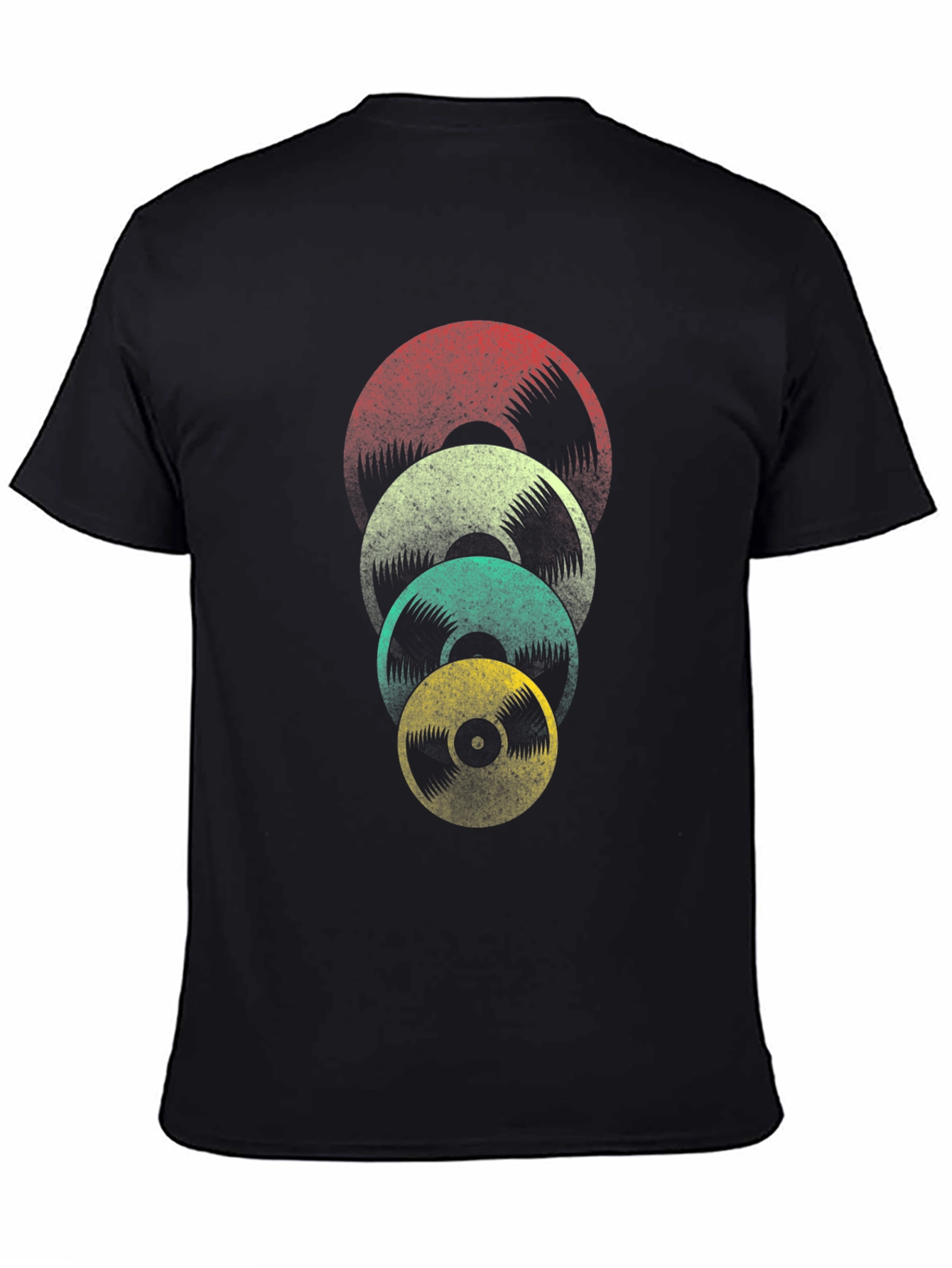 Retro Vinyl Record Stack Graphic Tee - Black