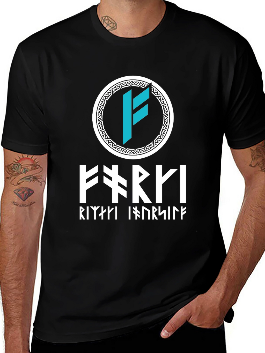 Viking Runes T-Shirt - Black Cotton Norse Design