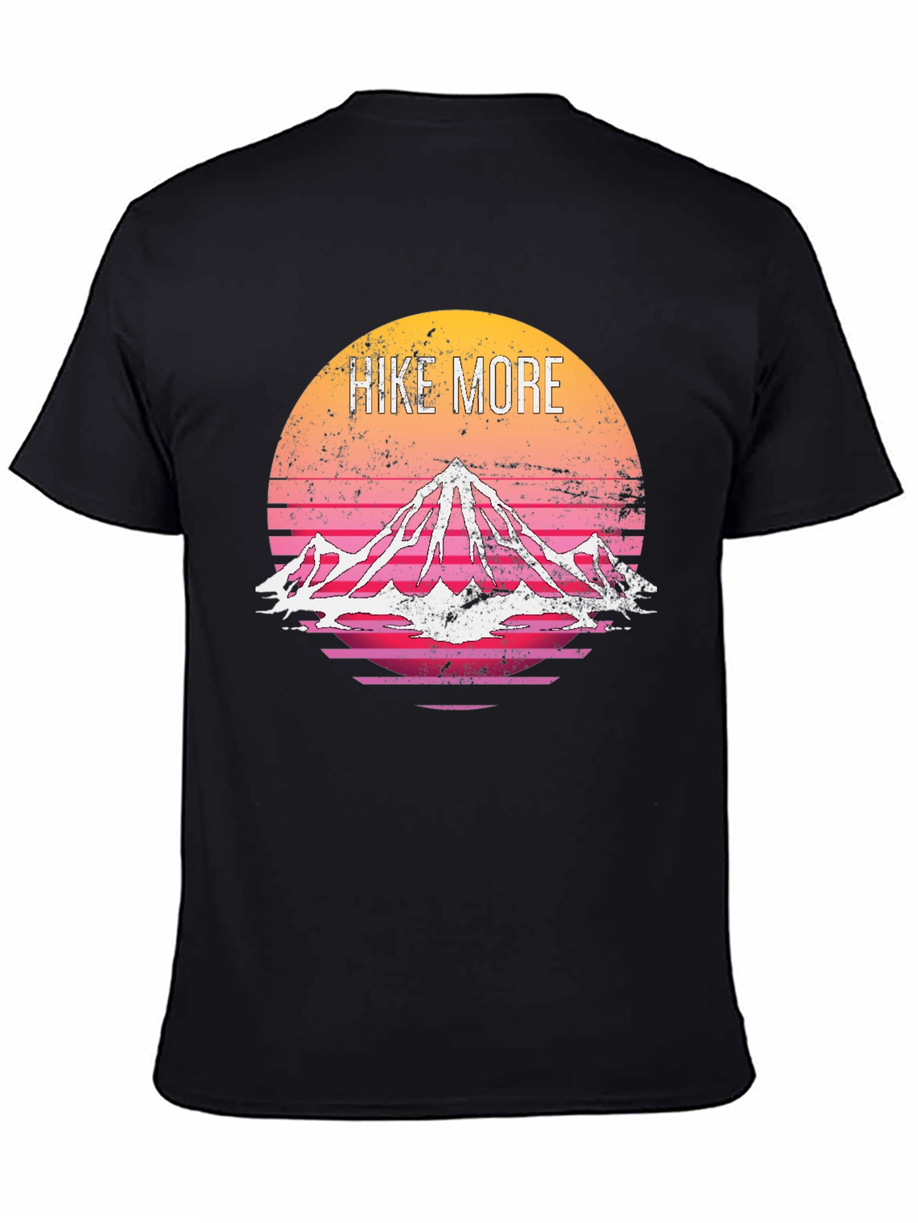 Hike More Graphic Tee - Retro Mountain Sunset Design