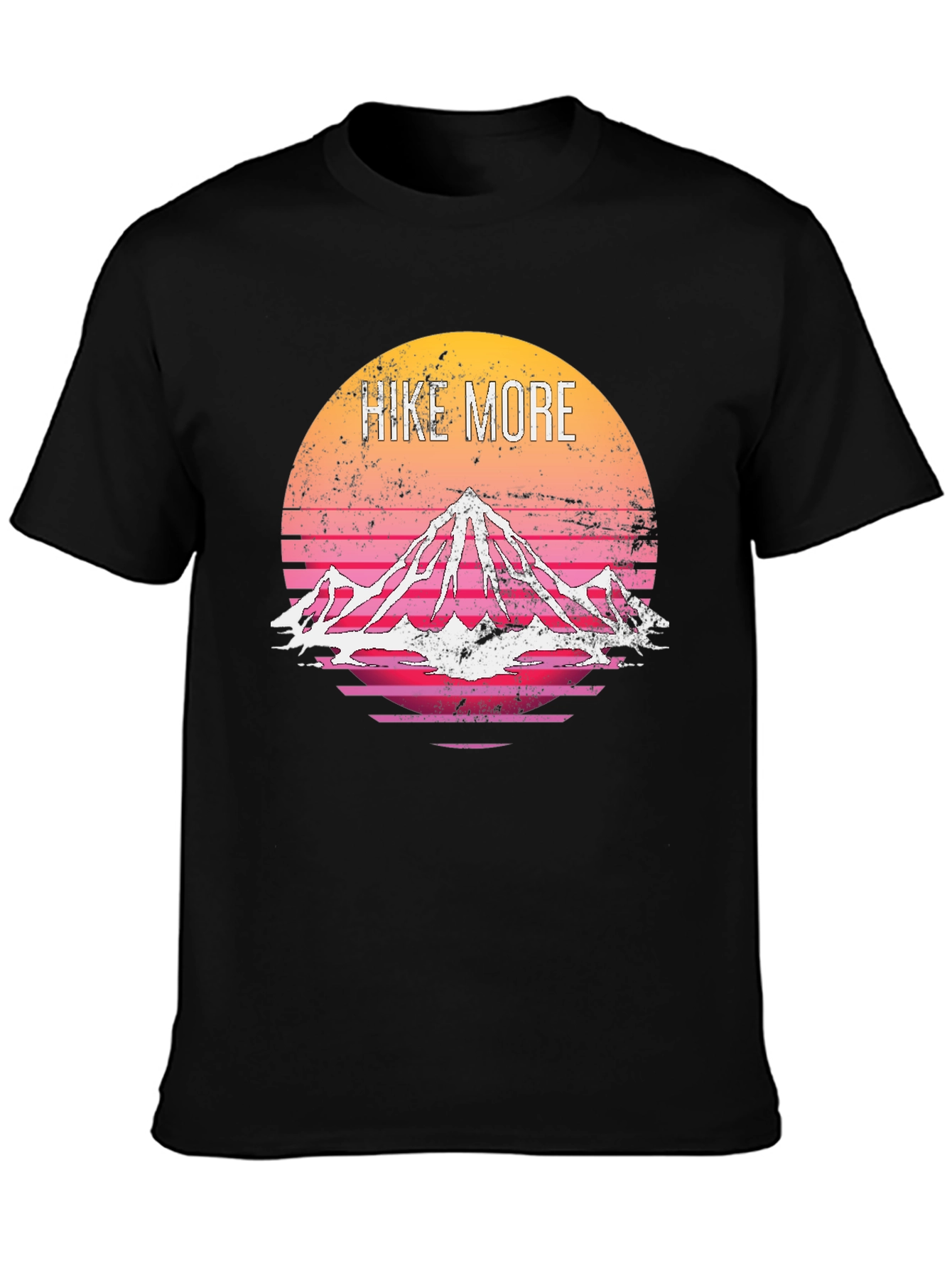 Hike More Graphic Tee - Retro Mountain Sunset Design