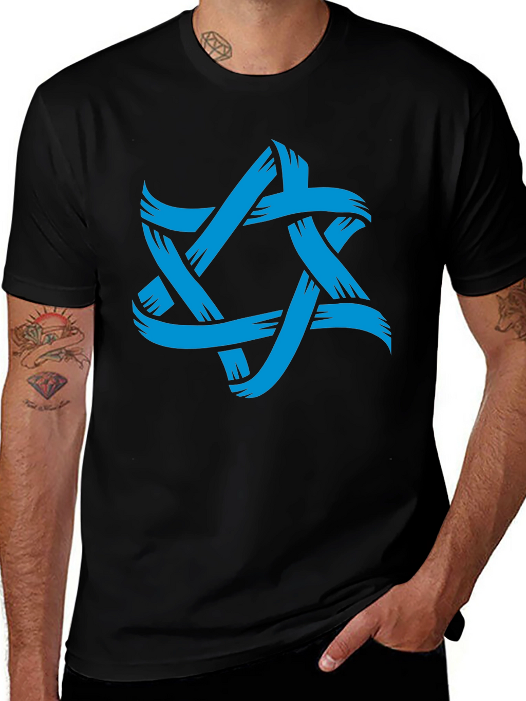Mens Black T-Shirt with Blue Star Graphic