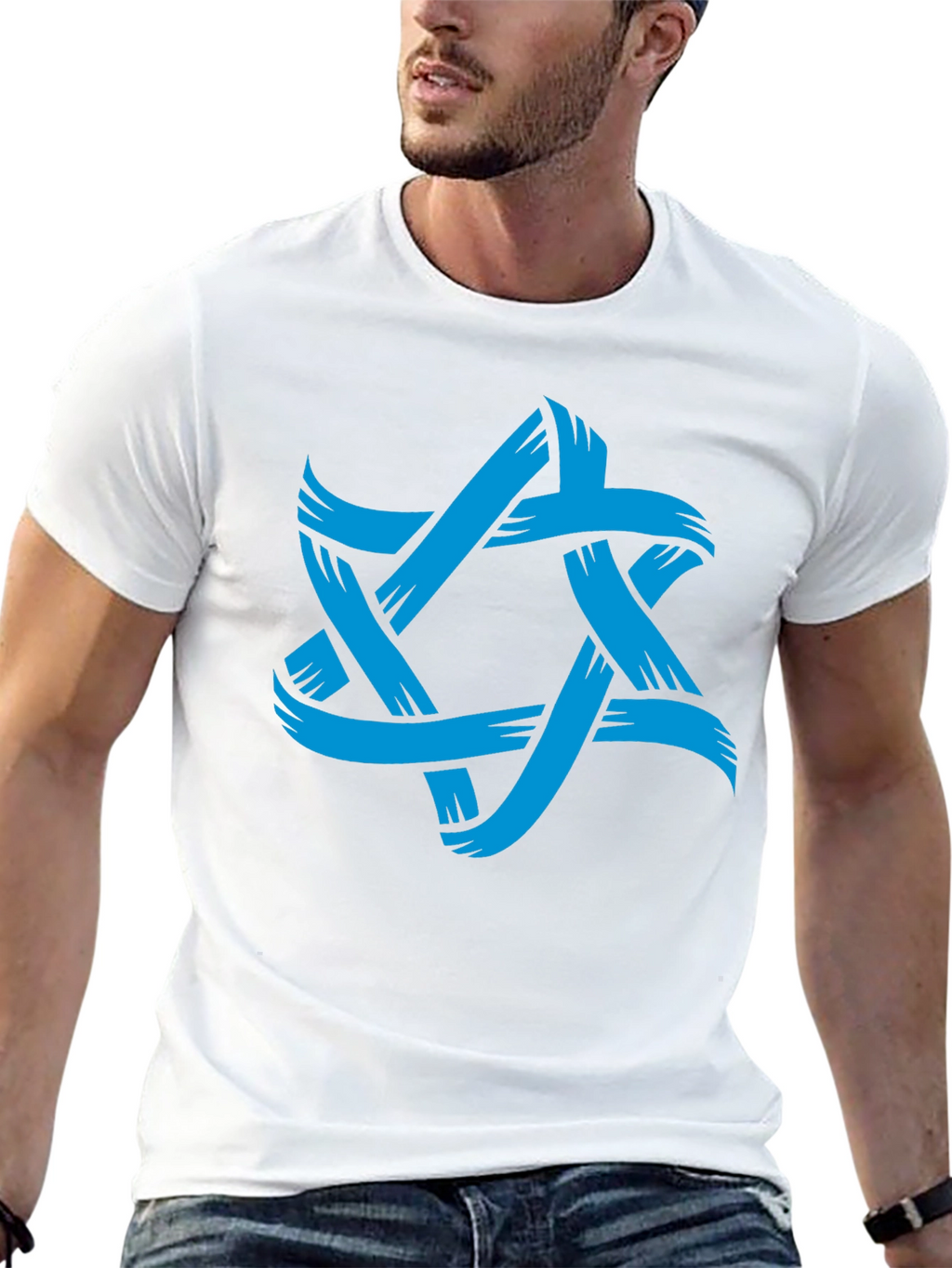 Mens Black T-Shirt with Blue Star Graphic