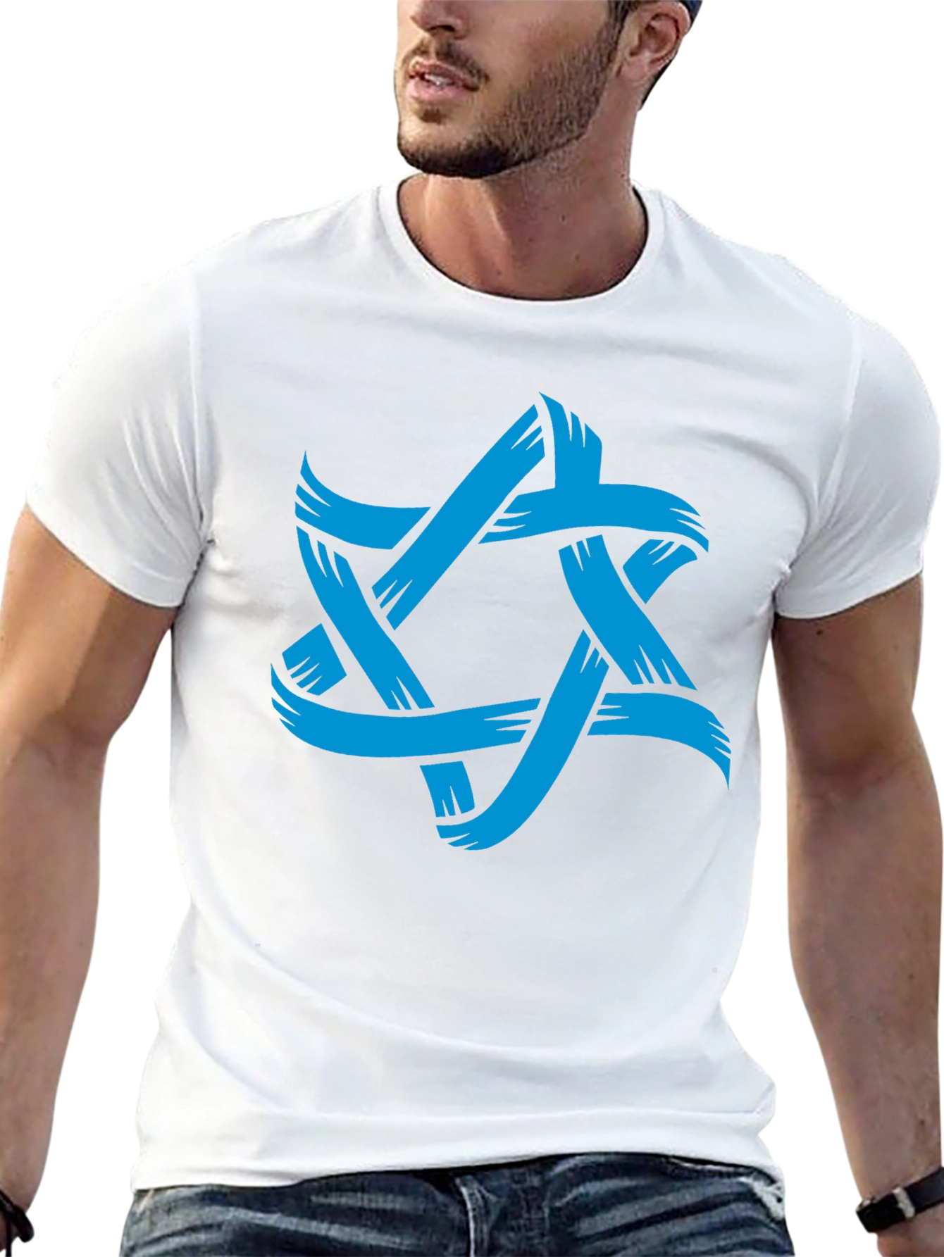 Mens Black T-Shirt with Blue Star Graphic