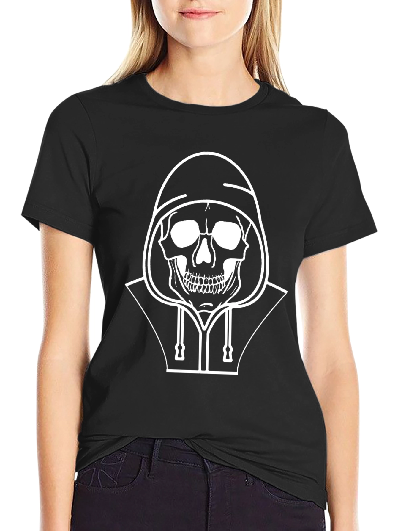 Skull Hoodie Graphic Tee - Mens Black T-Shirt