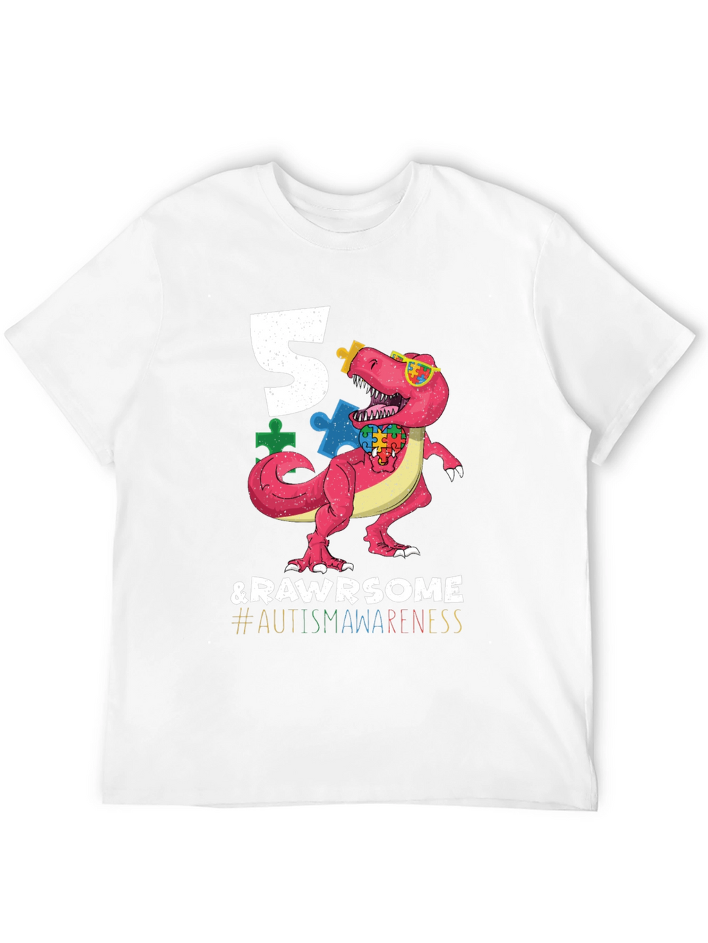 5 & RAWR Some Autism Awareness Dinosaur T-Shirt