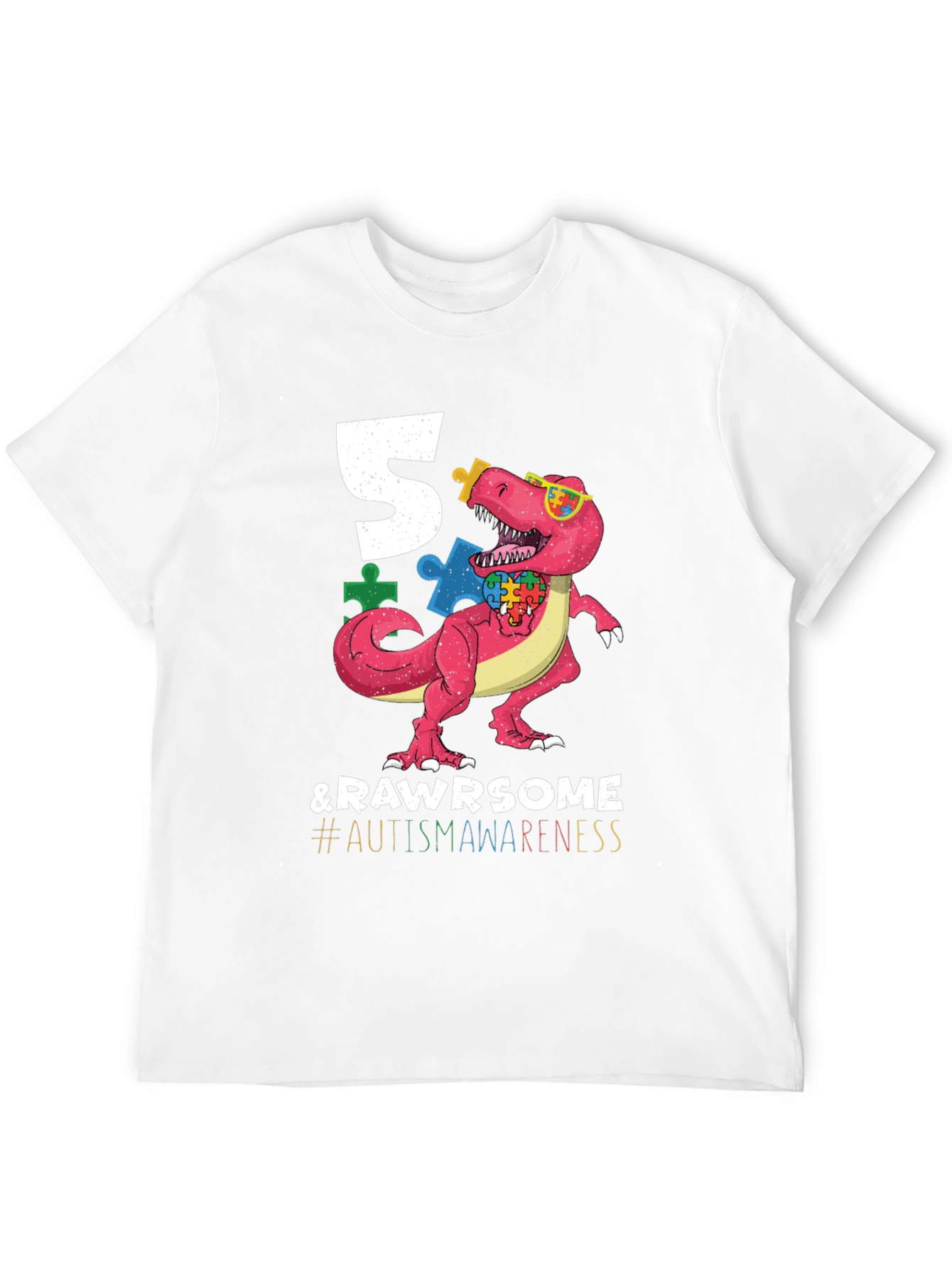 5 & RAWR Some Autism Awareness Dinosaur T-Shirt