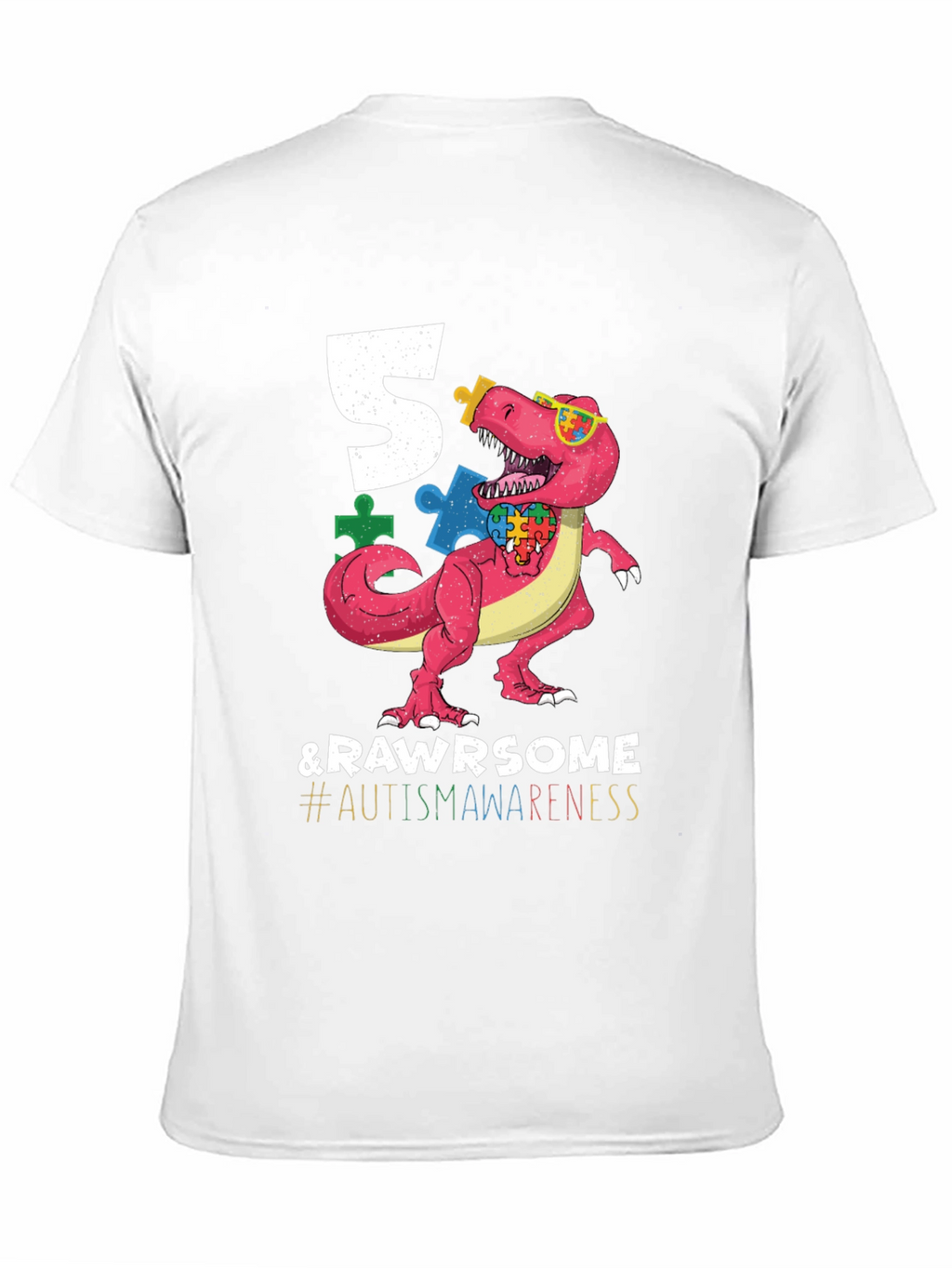 5 & RAWR Some Autism Awareness Dinosaur T-Shirt