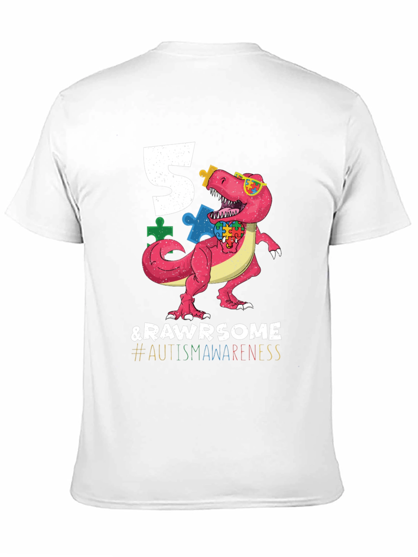 5 & RAWR Some Autism Awareness Dinosaur T-Shirt
