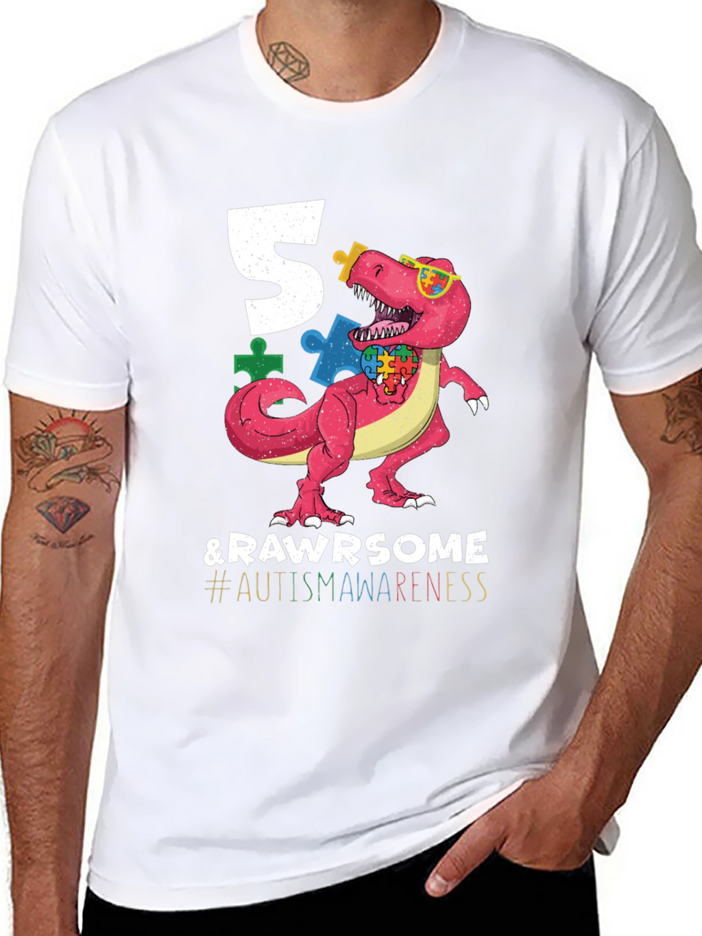 5 & RAWR Some Autism Awareness Dinosaur T-Shirt