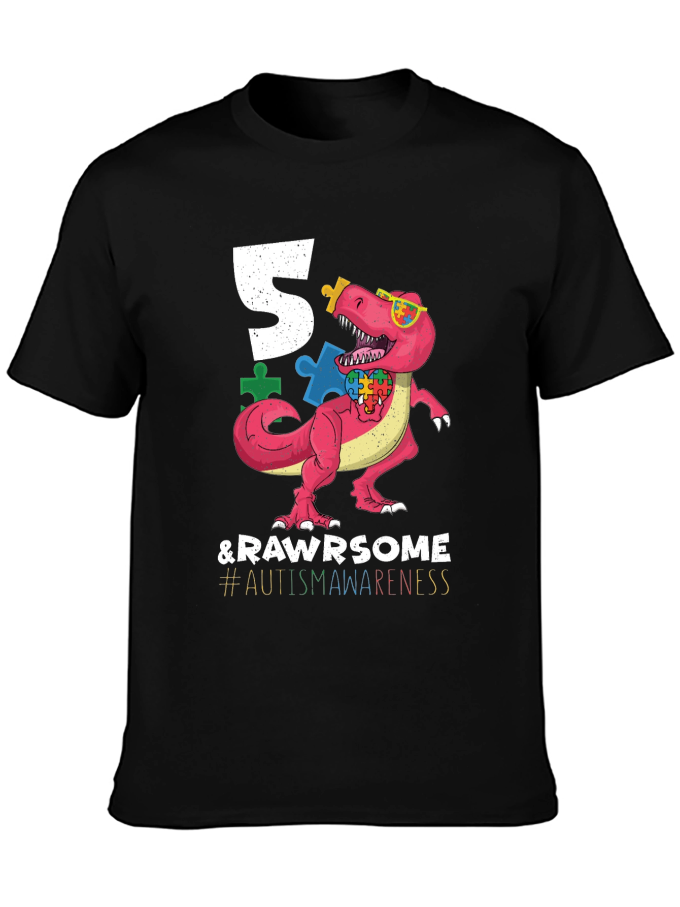 5 & RAWR Some Autism Awareness Dinosaur T-Shirt