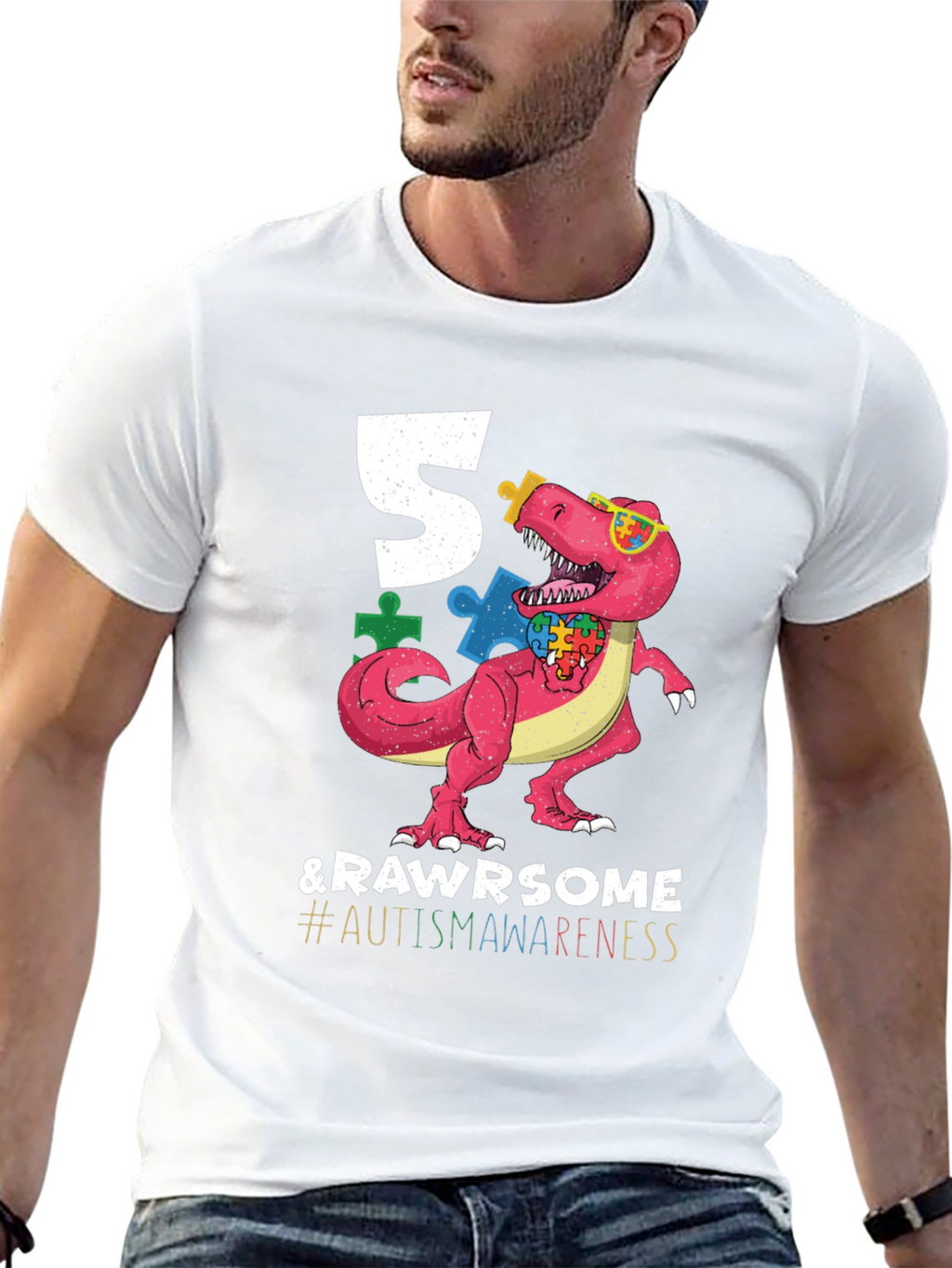 5 & RAWR Some Autism Awareness Dinosaur T-Shirt
