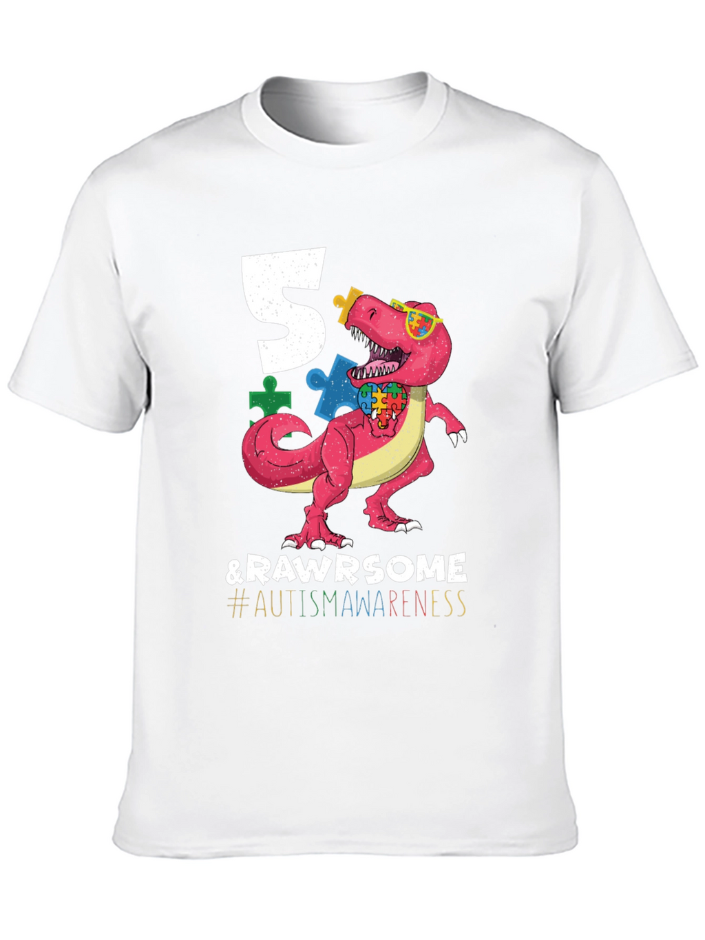 5 & RAWR Some Autism Awareness Dinosaur T-Shirt