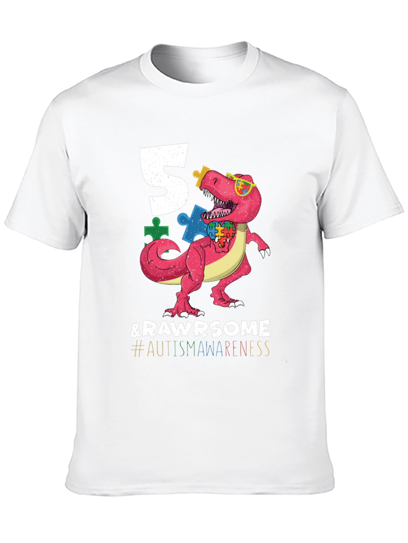 5 & RAWR Some Autism Awareness Dinosaur T-Shirt