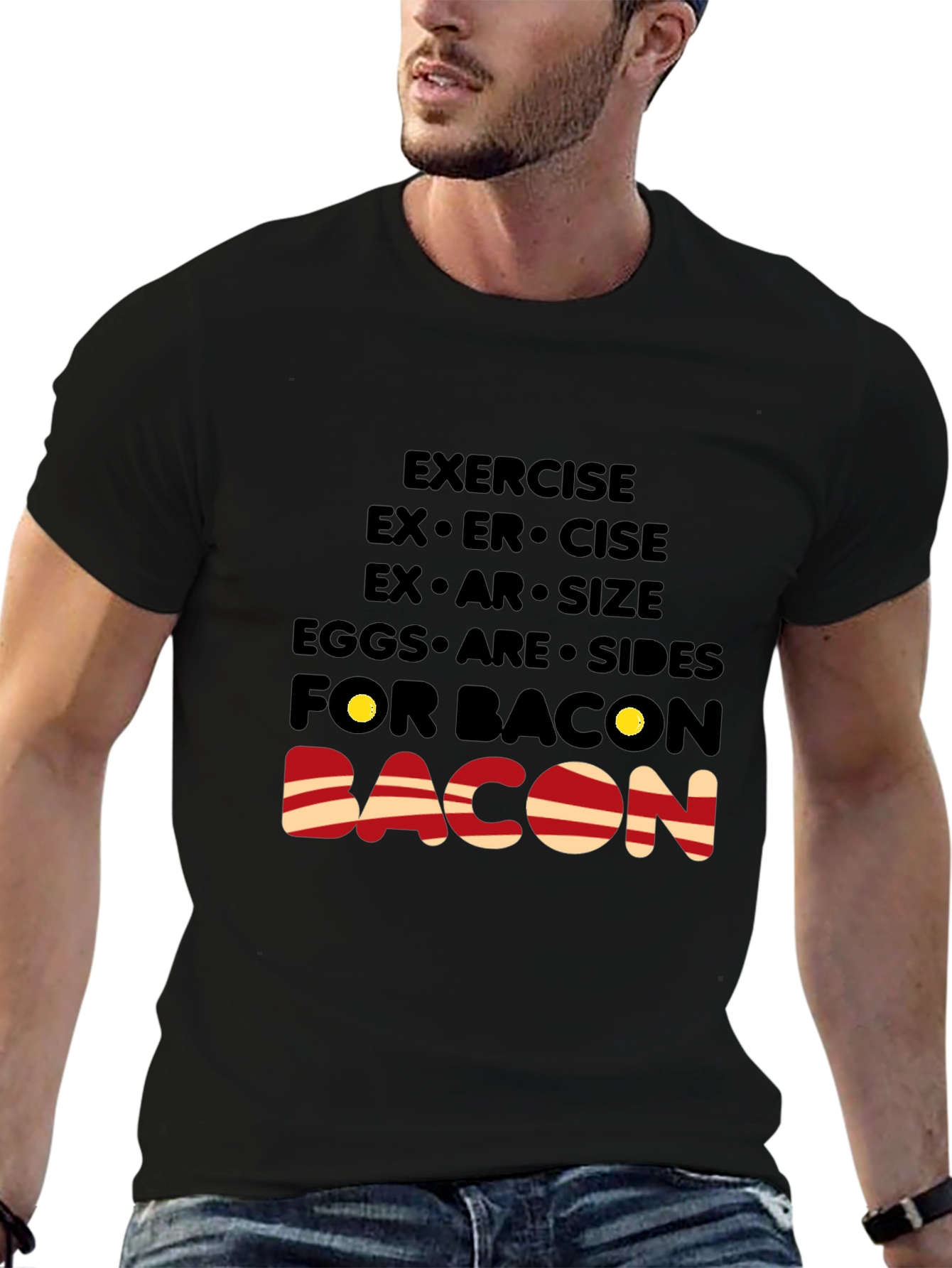 Bacon Lover T-Shirt: Exercise Eggs Bacon Funny Tee