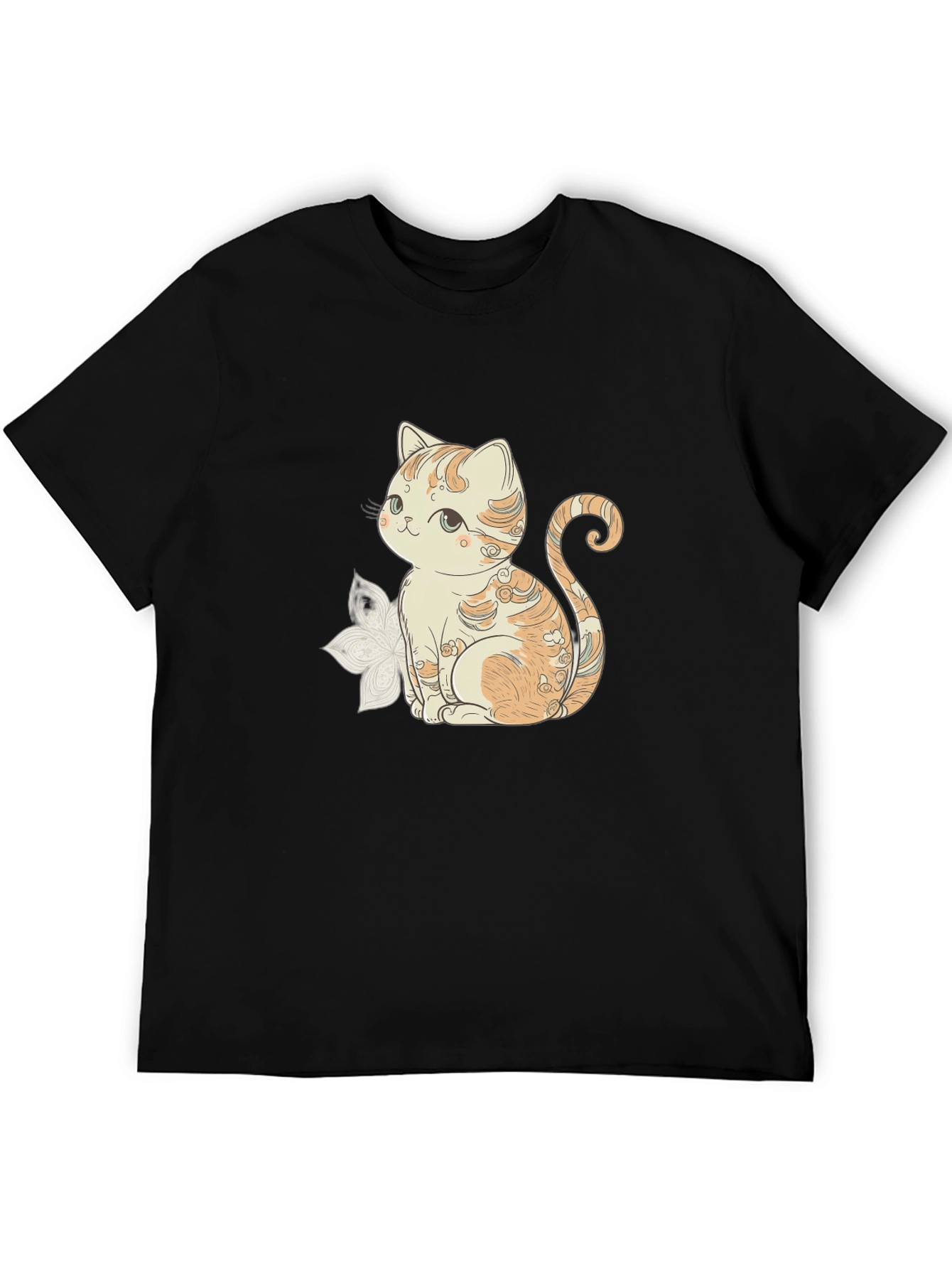 Cute Cat Graphic Black T-Shirt
