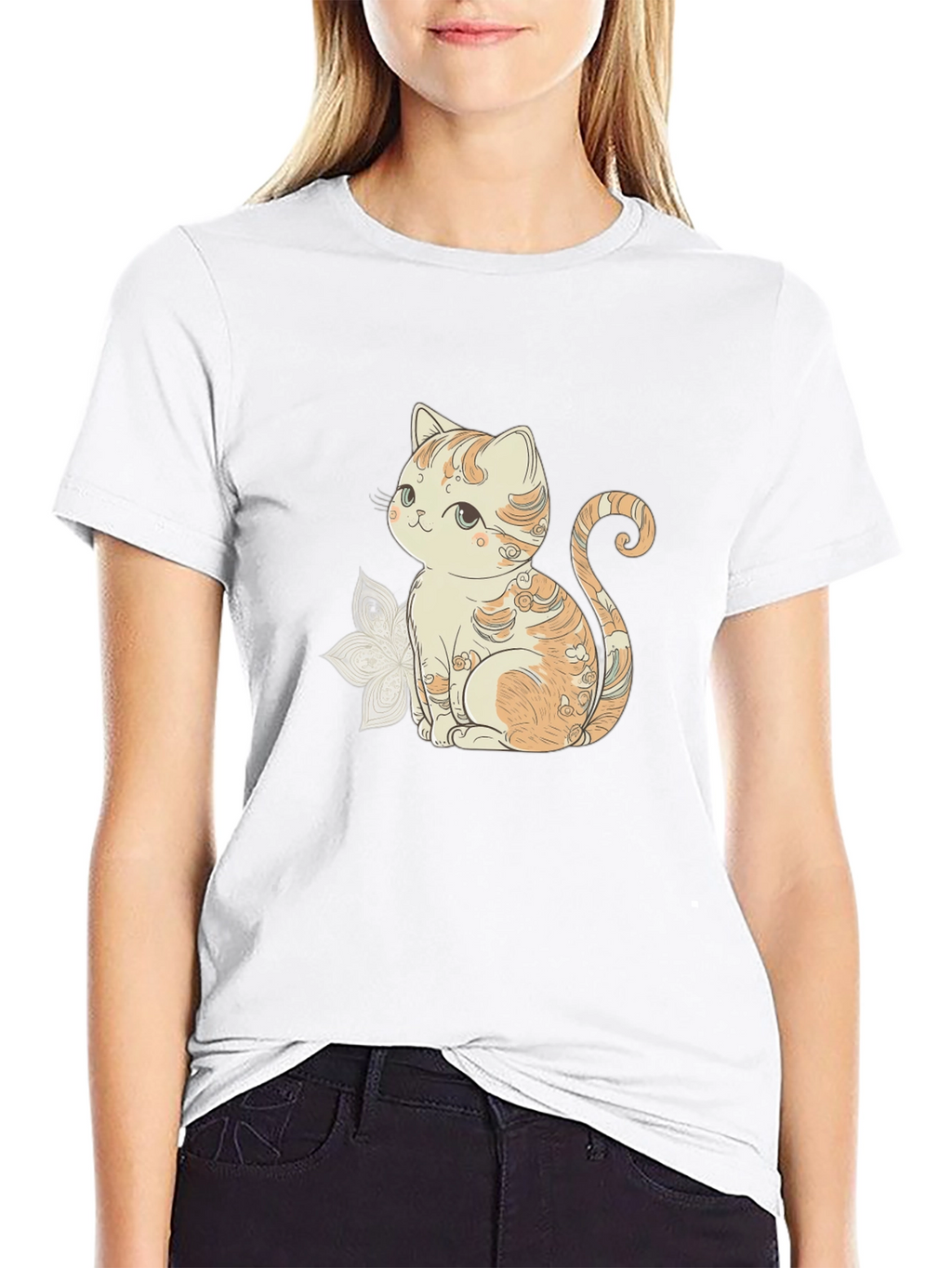 Cute Cat Graphic Black T-Shirt