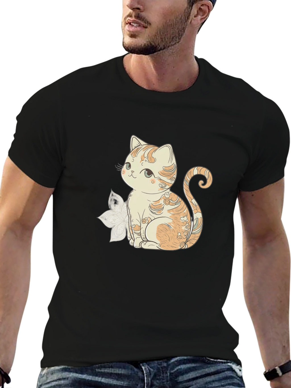 Cute Cat Graphic Black T-Shirt