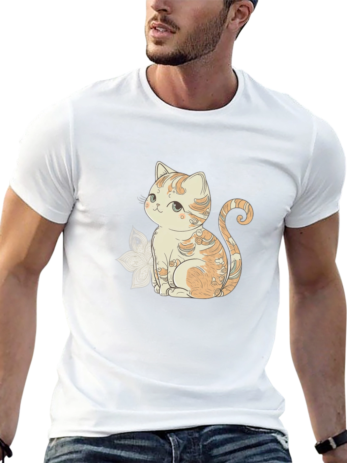 Cute Cat Graphic Black T-Shirt