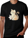 Cute Cat Graphic Black T-Shirt