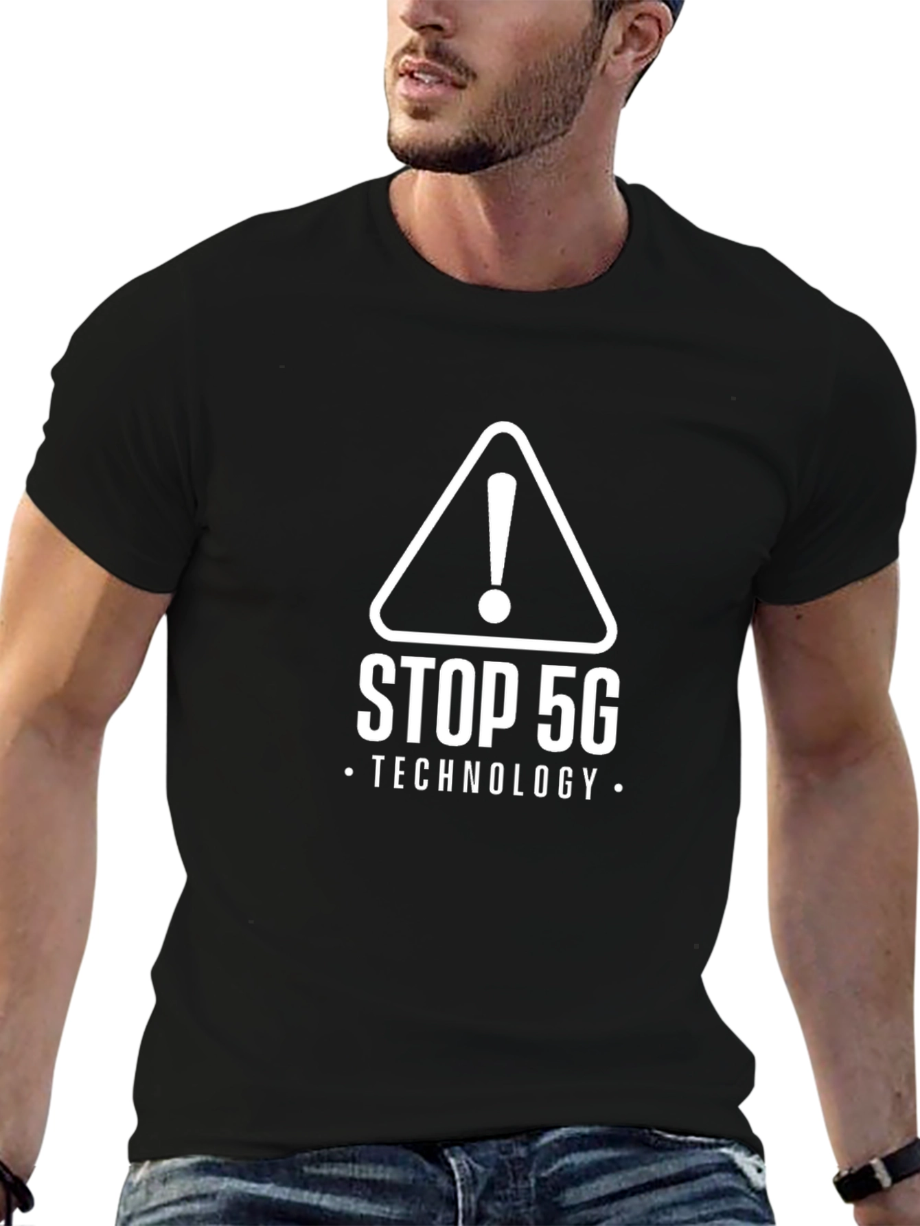 Stop 5G Technology T-Shirt - Black Crew Neck