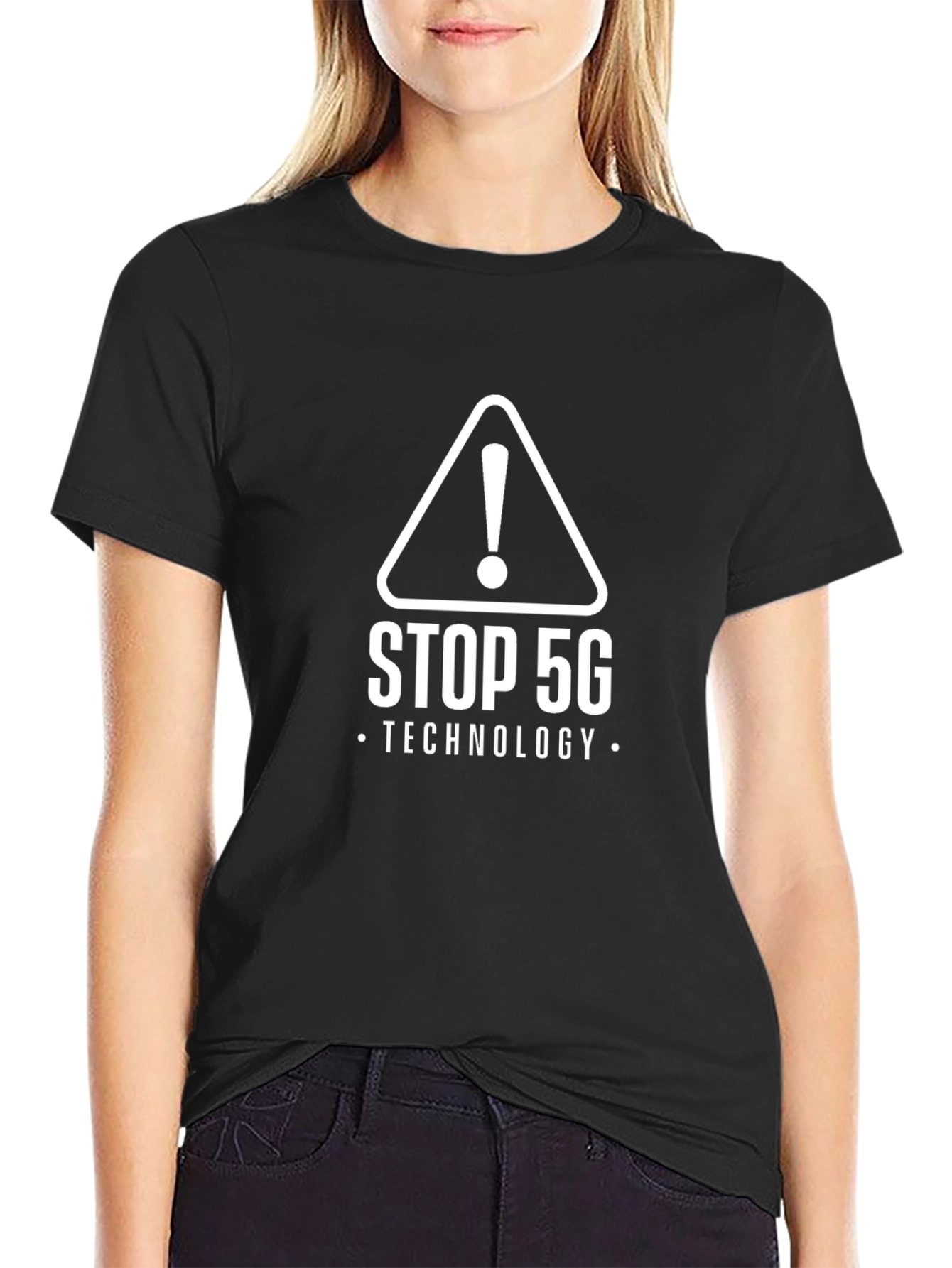 Stop 5G Technology T-Shirt - Black Crew Neck