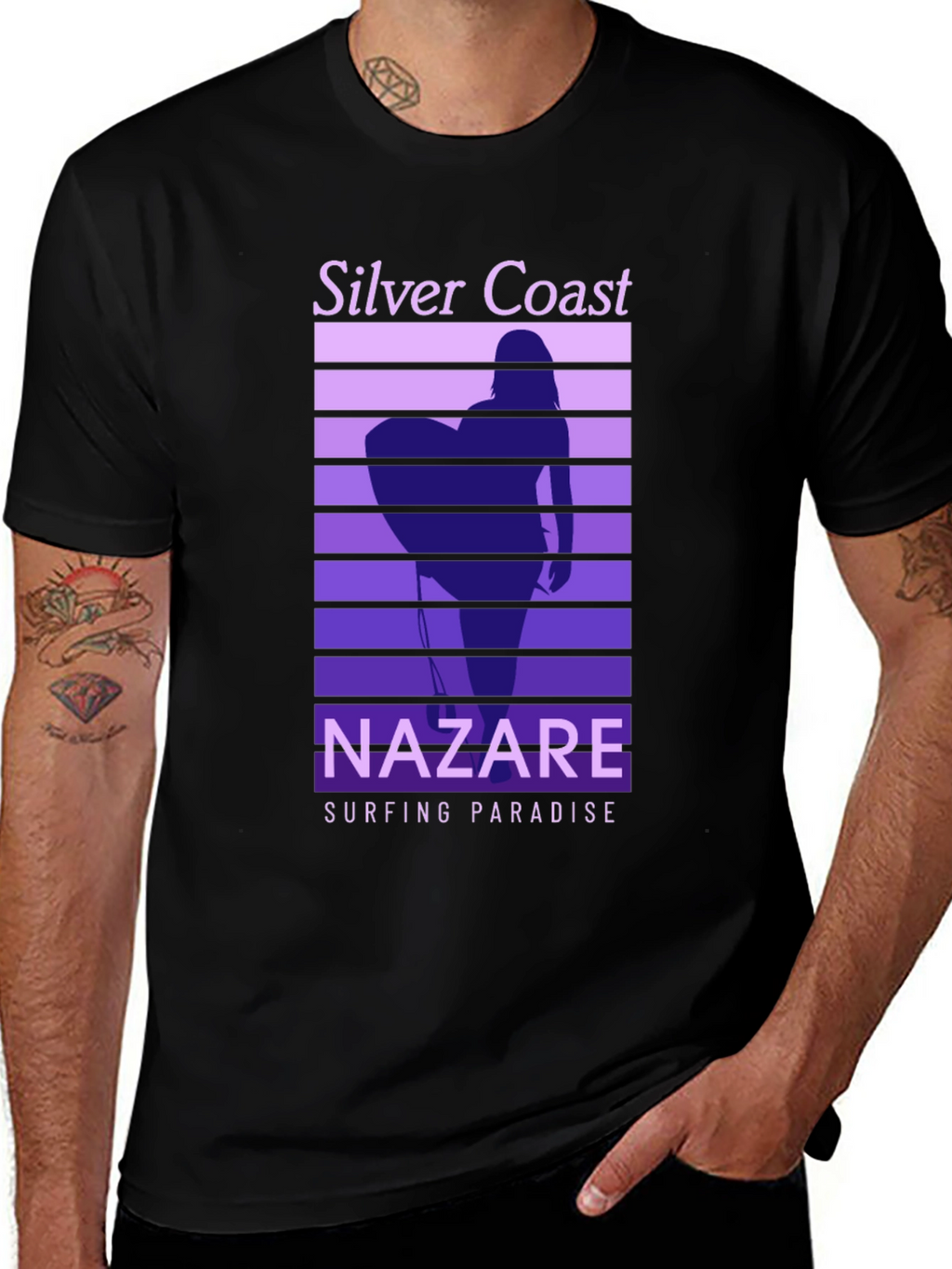 Nazare Surfing Paradise T-Shirt - Silver Coast Design