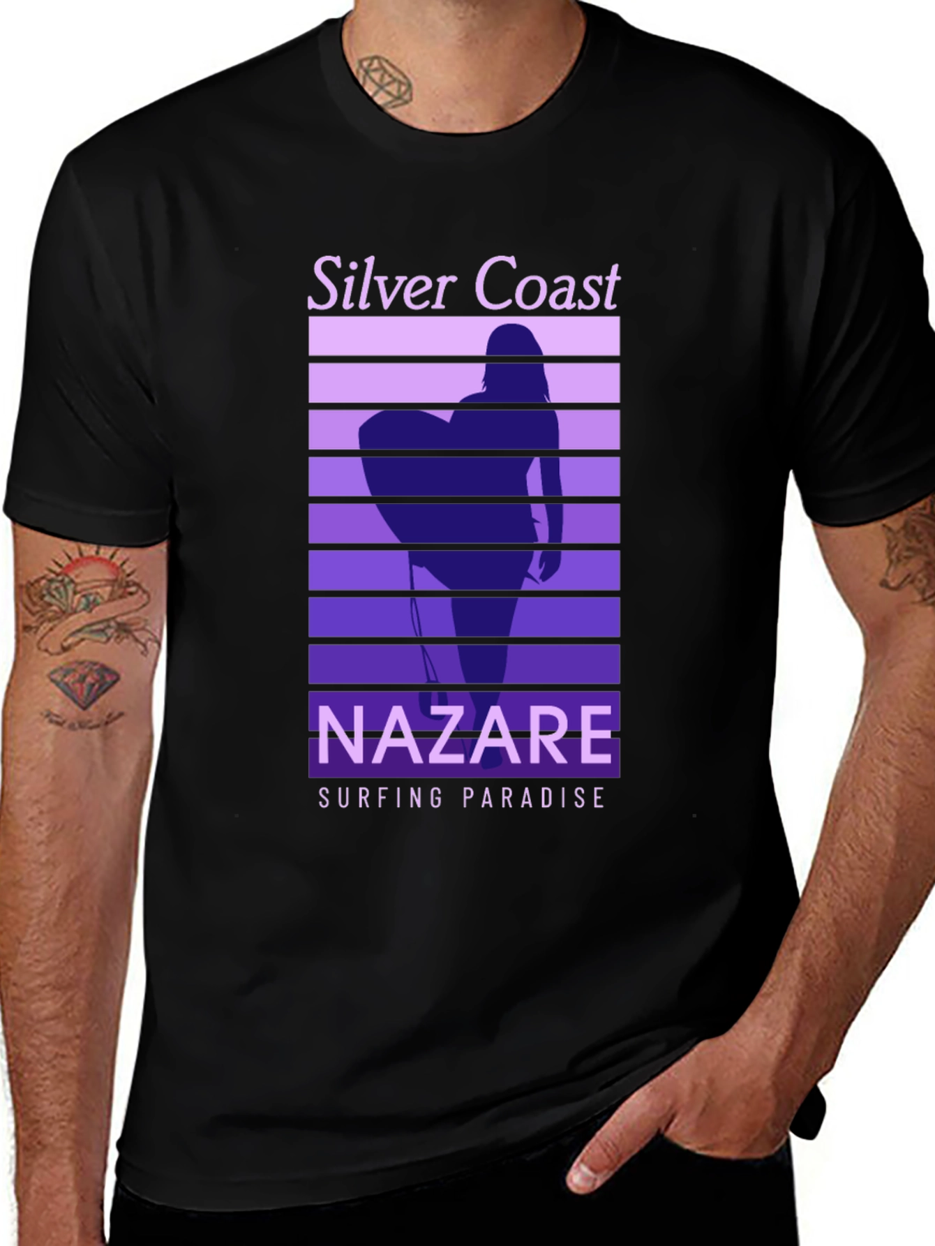 Nazare Surfing Paradise T-Shirt - Silver Coast Design