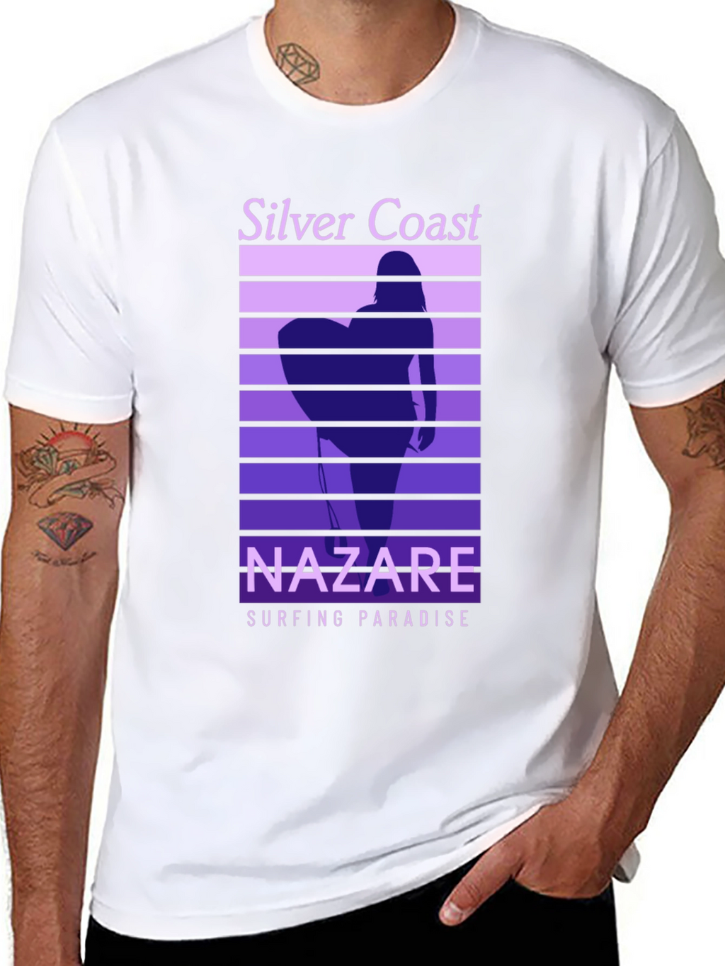 Nazare Surfing Paradise T-Shirt - Silver Coast Design