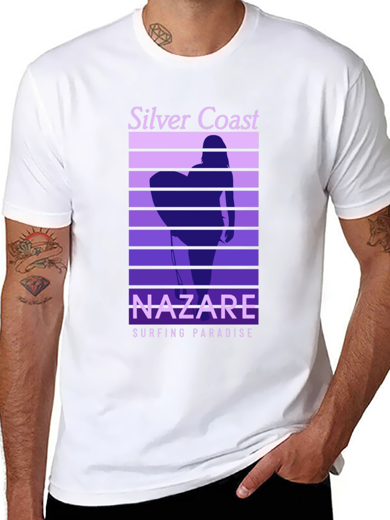 Nazare Surfing Paradise T-Shirt - Silver Coast Design