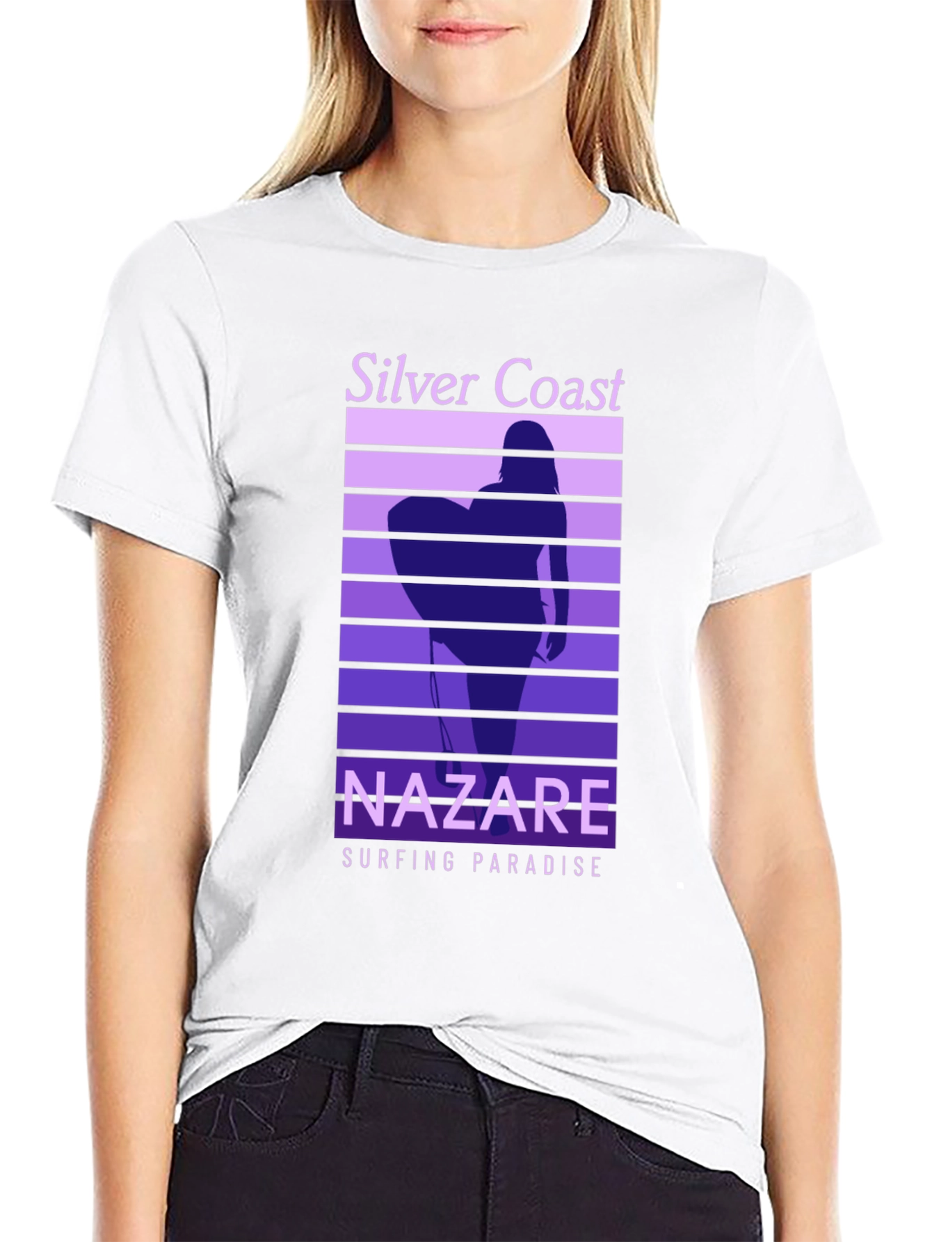 Nazare Surfing Paradise T-Shirt - Silver Coast Design