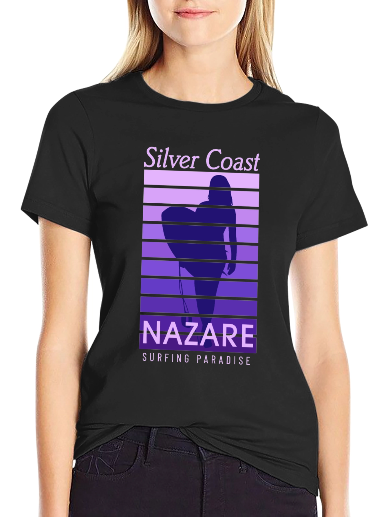 Nazare Surfing Paradise T-Shirt - Silver Coast Design