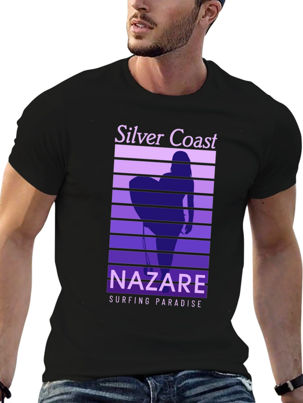Nazare Surfing Paradise T-Shirt - Silver Coast Design