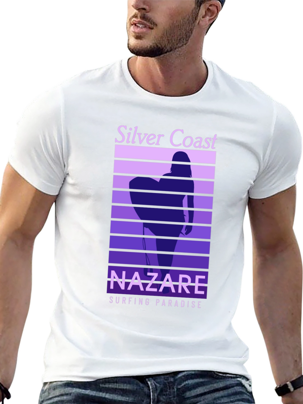 Nazare Surfing Paradise T-Shirt - Silver Coast Design