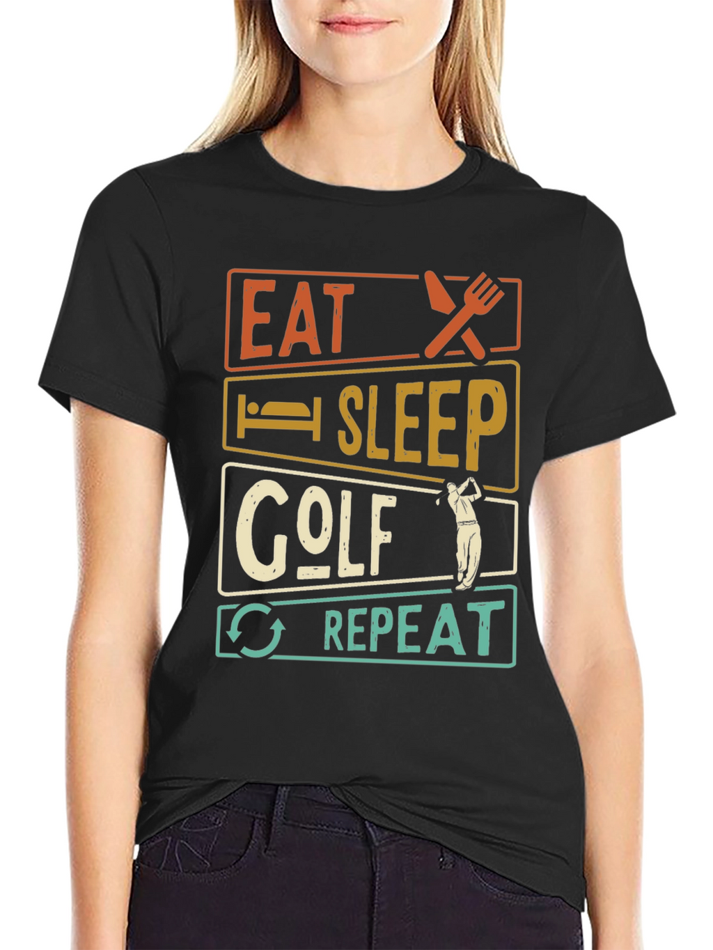 Eat Sleep Golf Repeat Black Graphic Tee