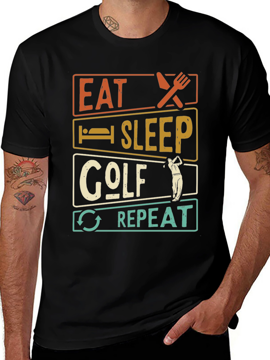 Eat Sleep Golf Repeat Black Graphic Tee