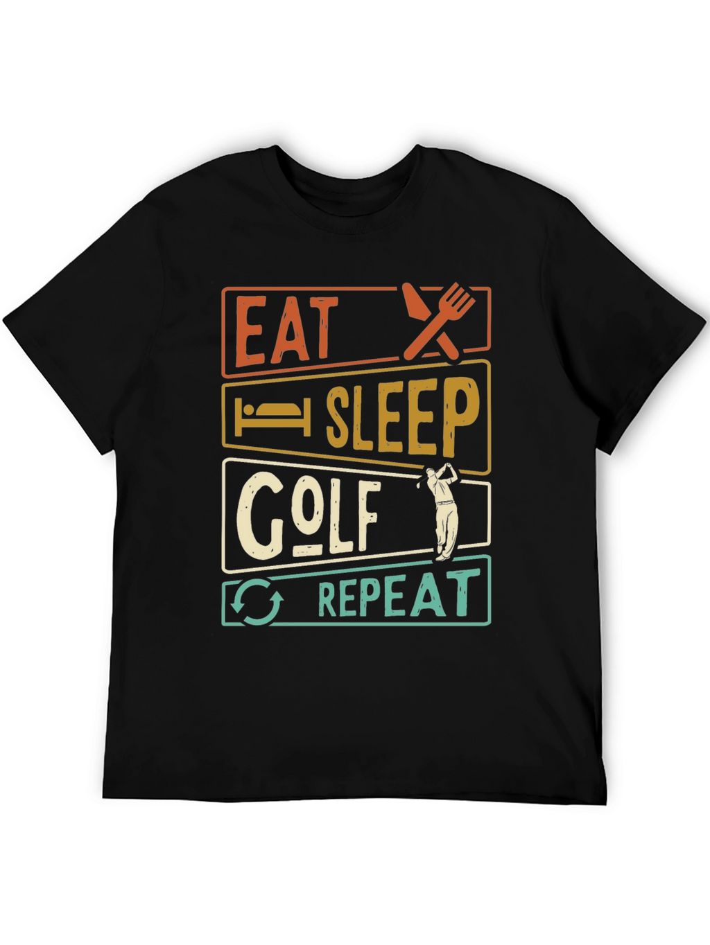 Eat Sleep Golf Repeat Black Graphic Tee