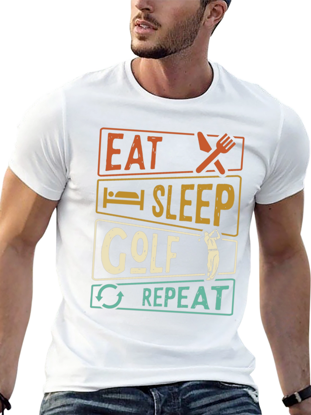 Eat Sleep Golf Repeat Black Graphic Tee