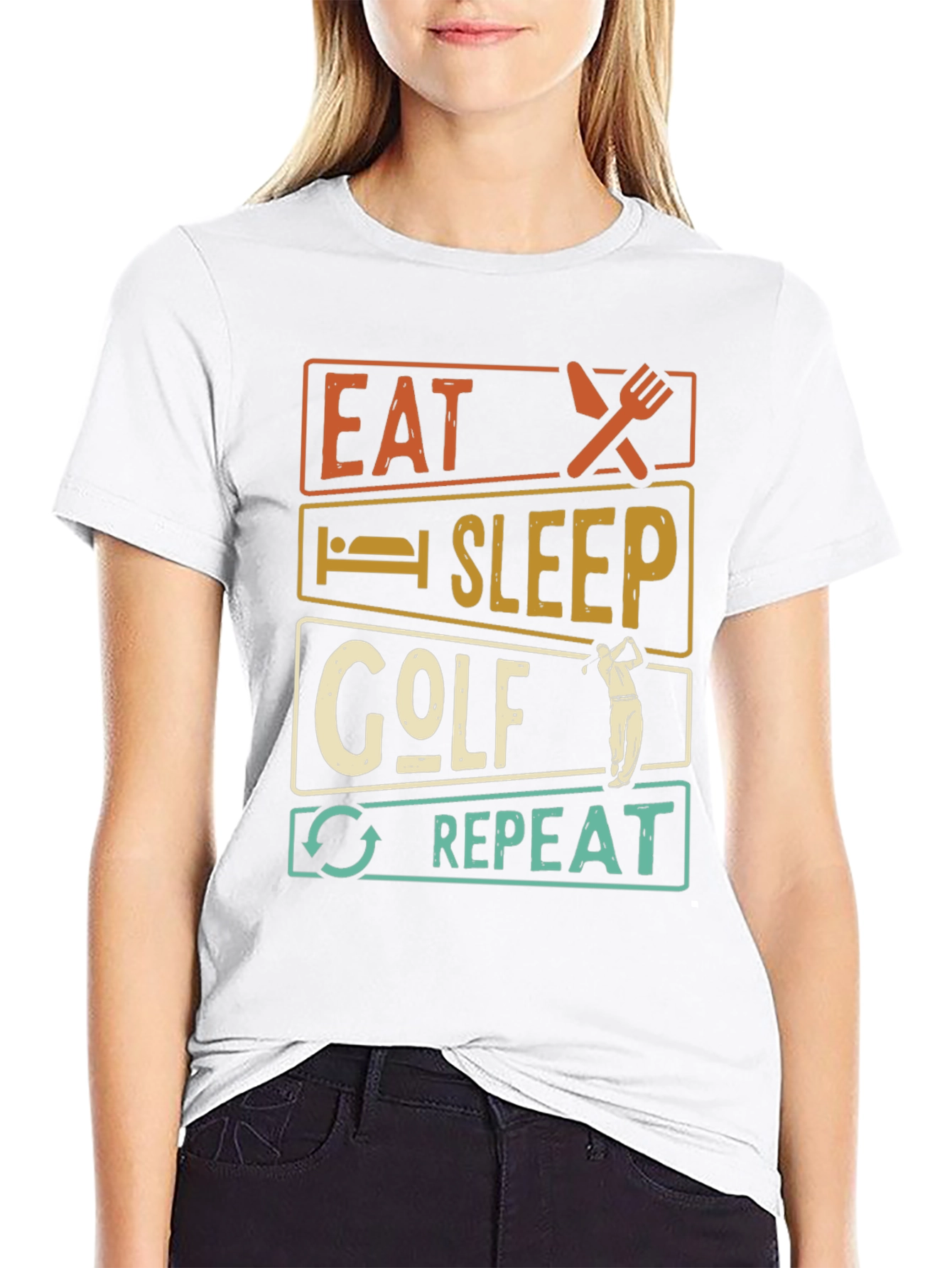 Eat Sleep Golf Repeat Black Graphic Tee