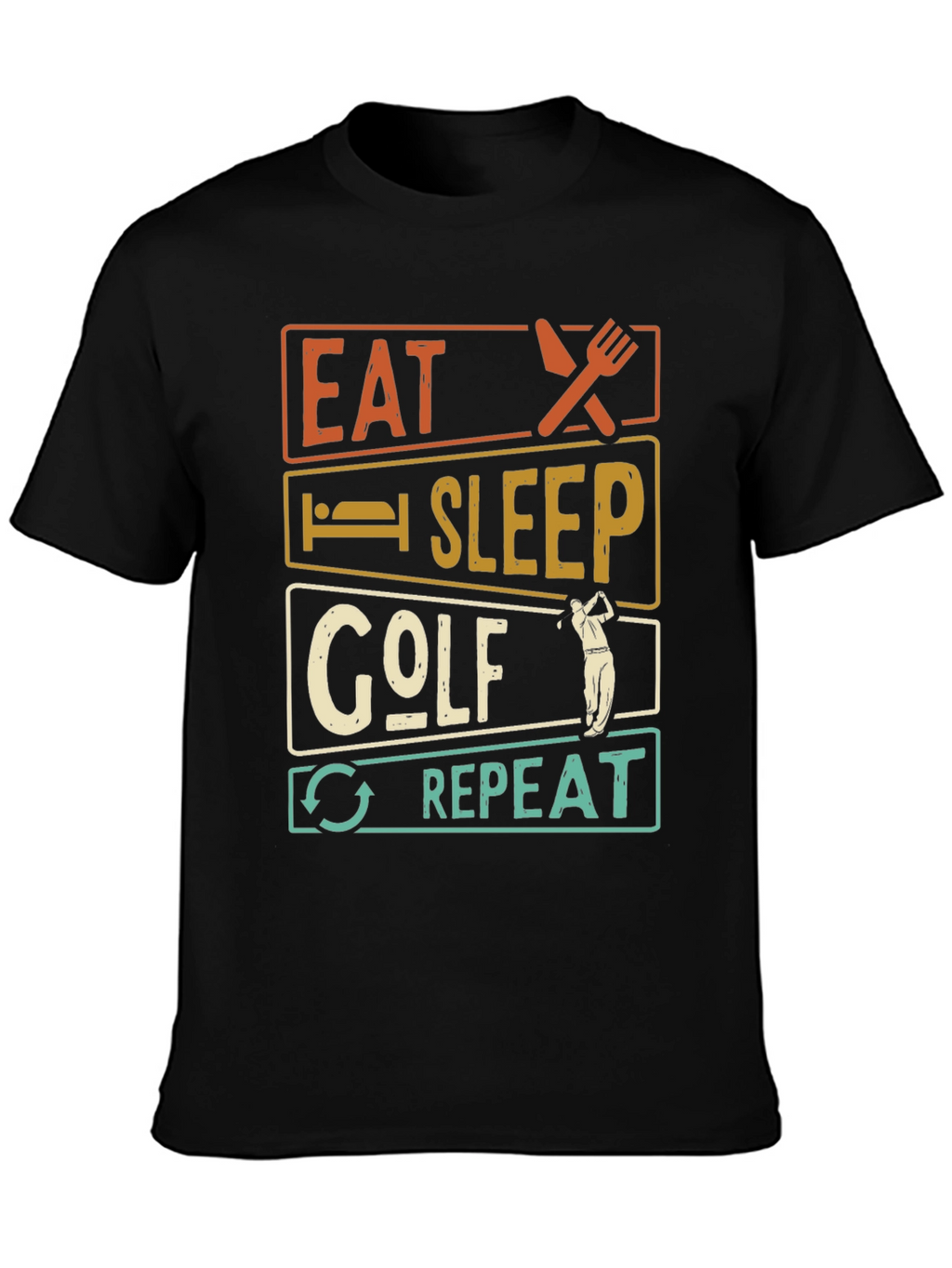 Eat Sleep Golf Repeat Black Graphic Tee