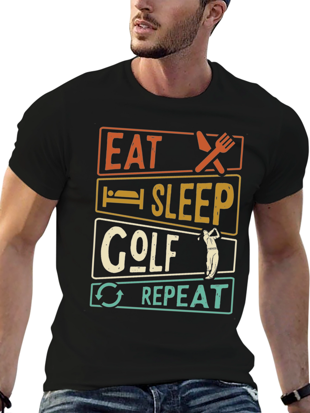 Eat Sleep Golf Repeat Black Graphic Tee