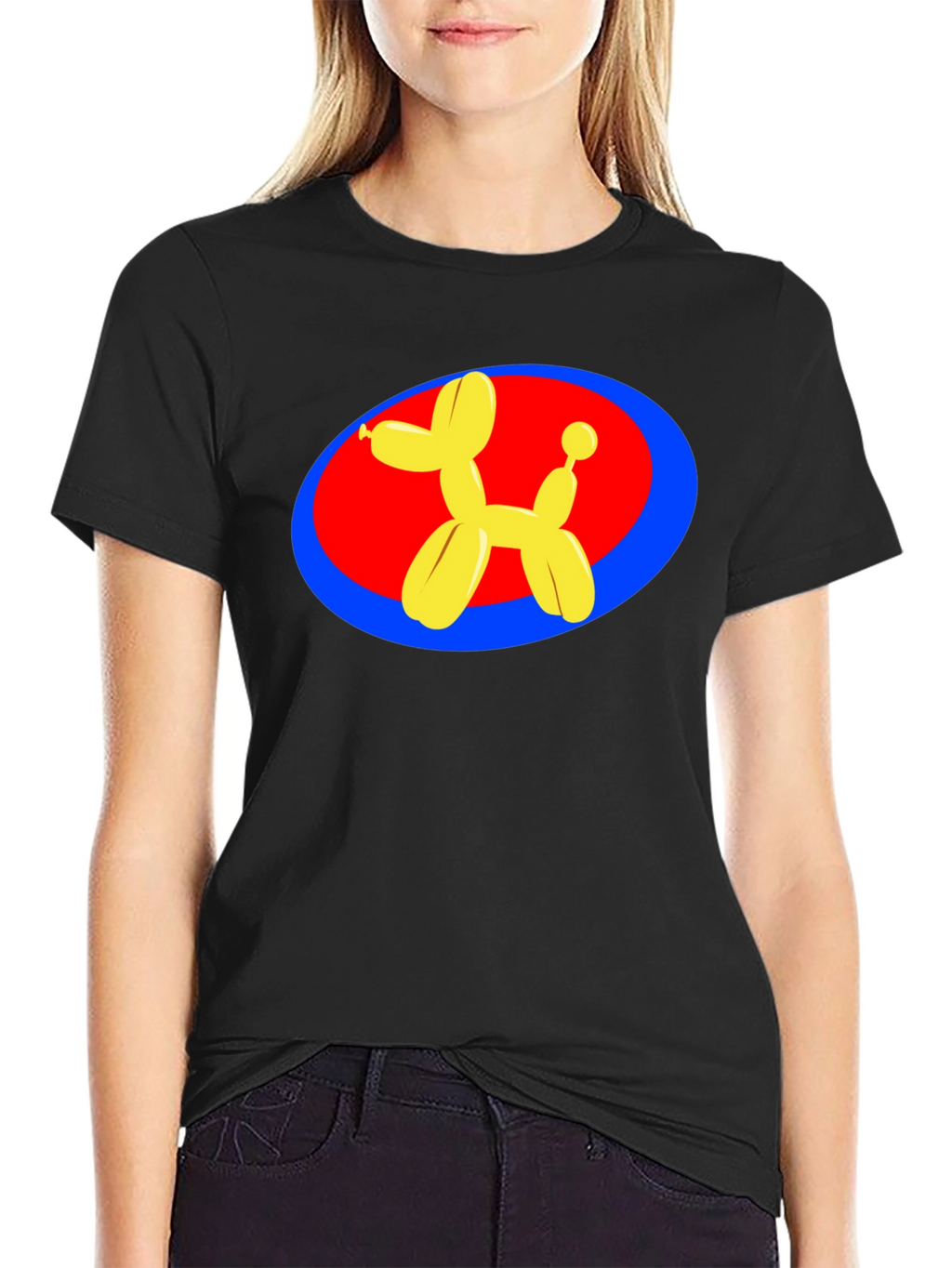 Balloon Dog Graphic Tee - Black Cotton T-Shirt