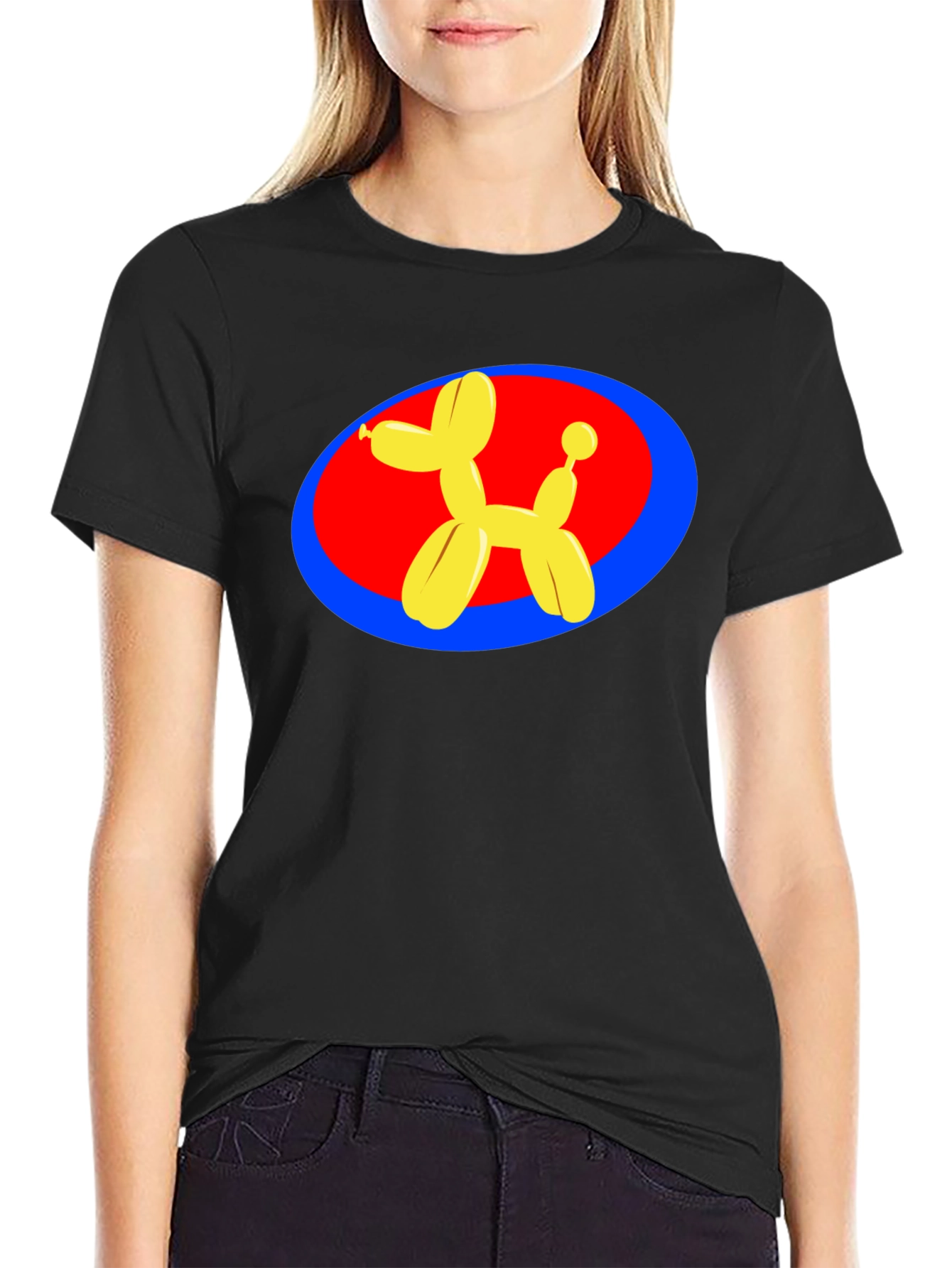 Balloon Dog Graphic Tee - Black Cotton T-Shirt
