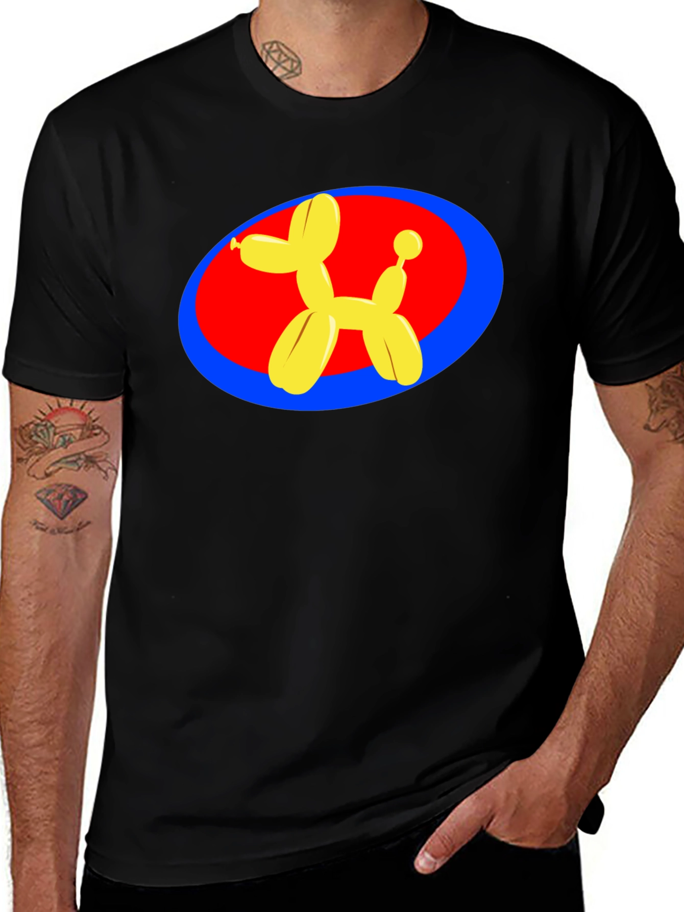 Balloon Dog Graphic Tee - Black Cotton T-Shirt