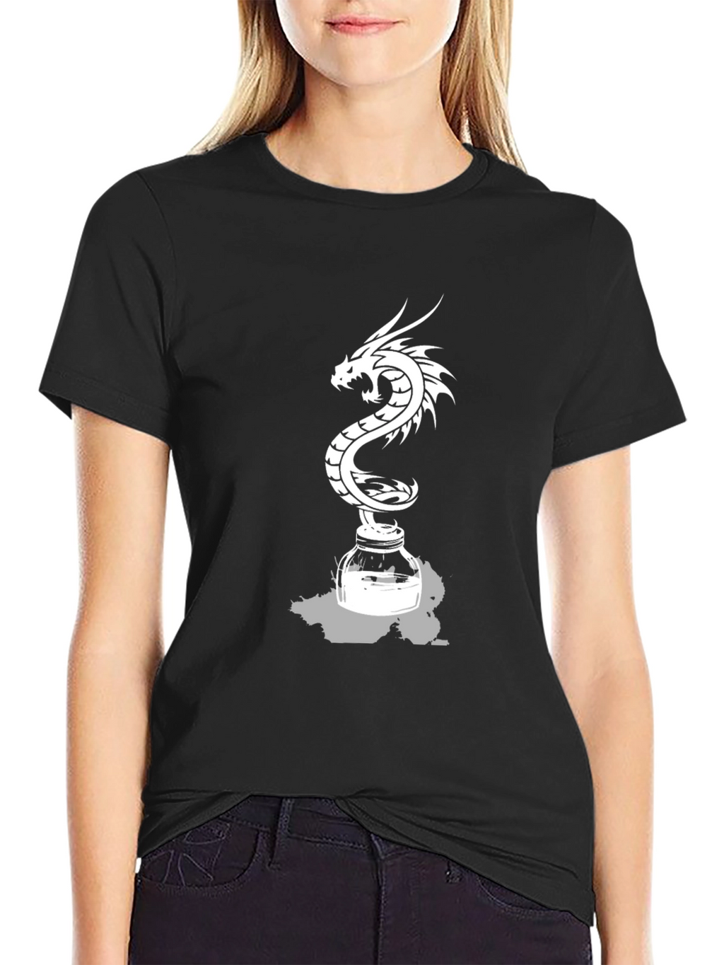 Dragon Inkwell Graphic Tee - Black Cotton Blend