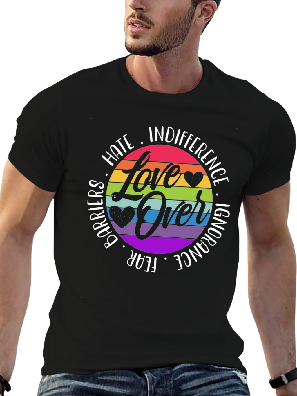 Love Over Hate Rainbow Graphic Tee