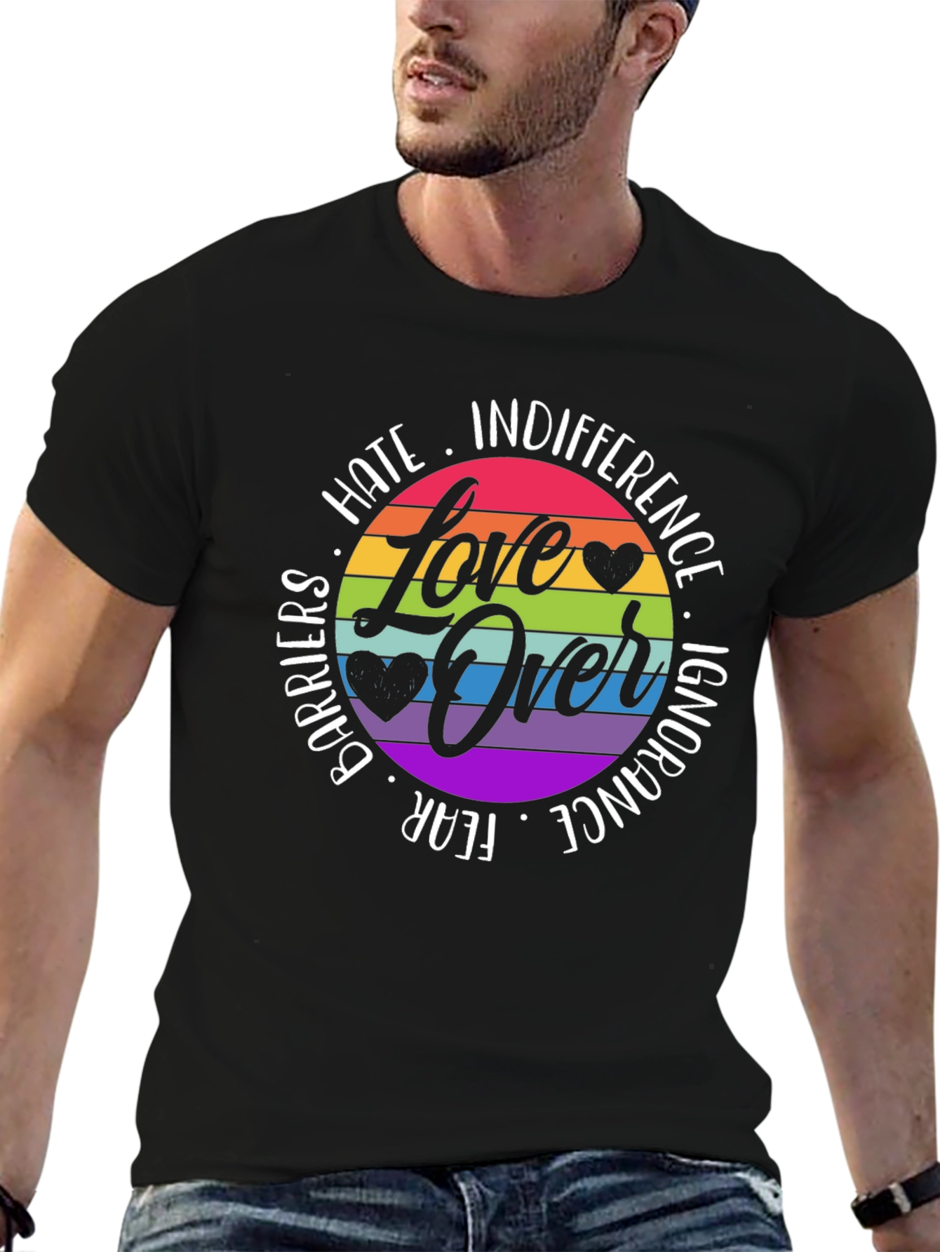Love Over Hate Rainbow Graphic Tee