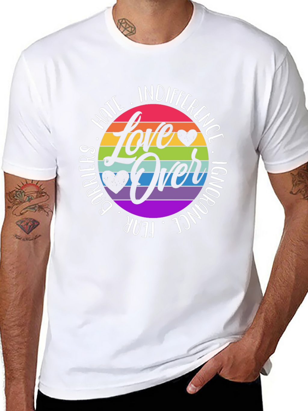 Love Over Hate Rainbow Graphic Tee