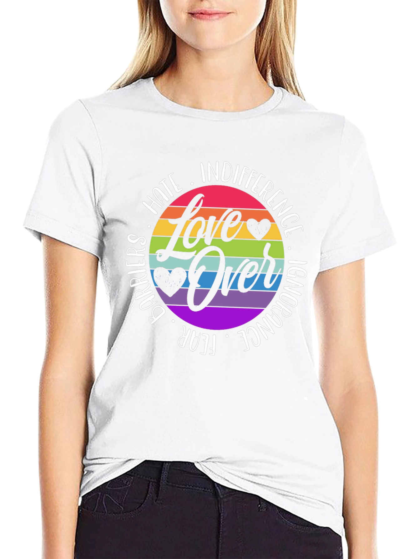 Love Over Hate Rainbow Graphic Tee